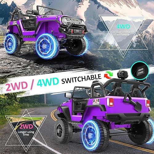 Miniatura 3 de Hikole Coches de paseo 4X4 XL de 2 plazas con asiento de 20 pulgadas de ancho, conmutable 4WD2WD, 3 velocidades, suspensión de resorte, motores de 4