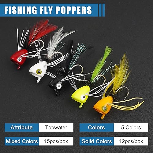 Miniatura 6 de Poppers de pesca con mosca, 12 unidades para pesca con mosca, pesca con mosca, lubina, moscas, trucha, salmón, moscas, insectos, señuelos coloridos