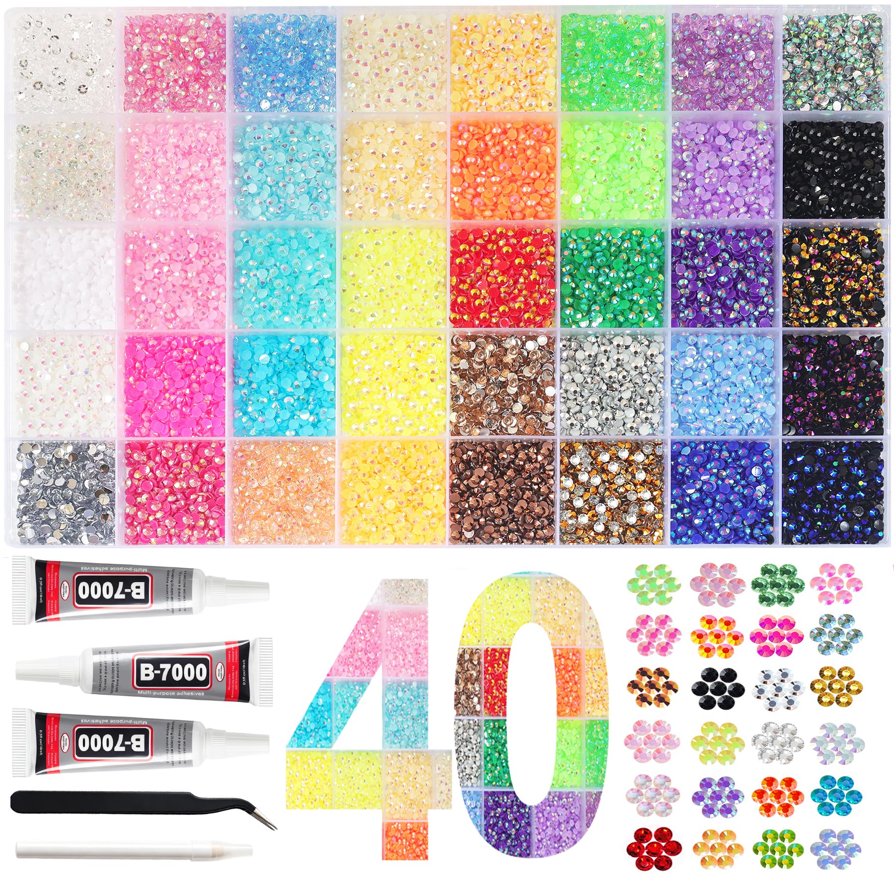 55000+PCS 3mm 40 Colors Multicolor Jelly Rhinestones for Bedazzling Kit