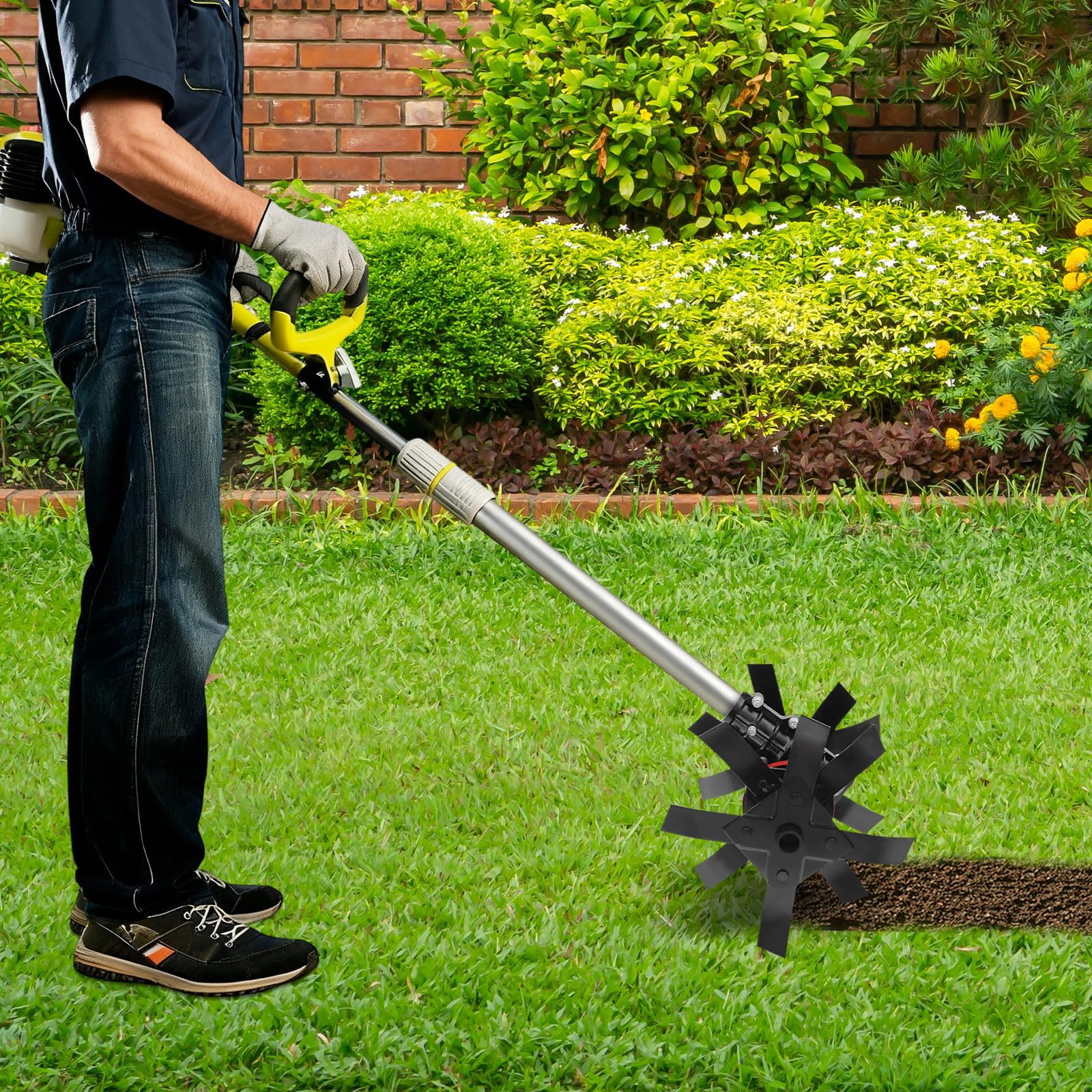 Rueda de fresado con dientes de cultivo, rueda de fresado de alto rendimiento, diámetro de barra de aluminio adecuado de 2,6 cm, para aflojar el suelo en huertos, jardines de té y superficies de