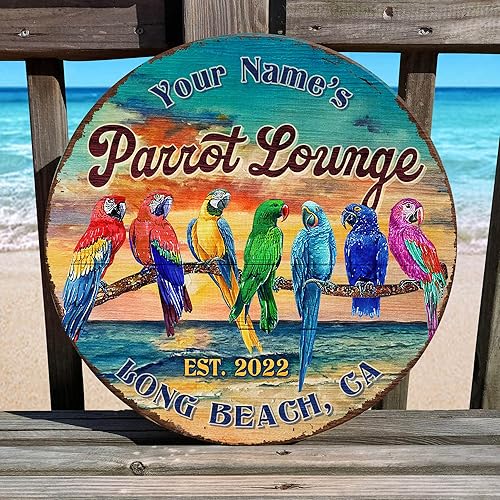 Miniatura 8 de WODORO Letrero de madera tropical de Tiki Bar Parrot con diseño de loro, placa de pared para patio trasero, piscina, parrilla, porche, terraza,