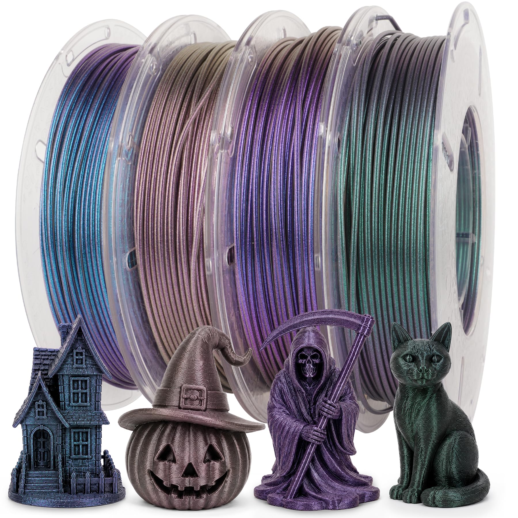 AMOLEN Filamento PLA para impresora 3D, filamento de impresión PLA serie cielo estrellado Pla de 1.75 mm, cielo estrellado morado oscuro/verde/azul/rojo morado, paquete de 4 x 200 g