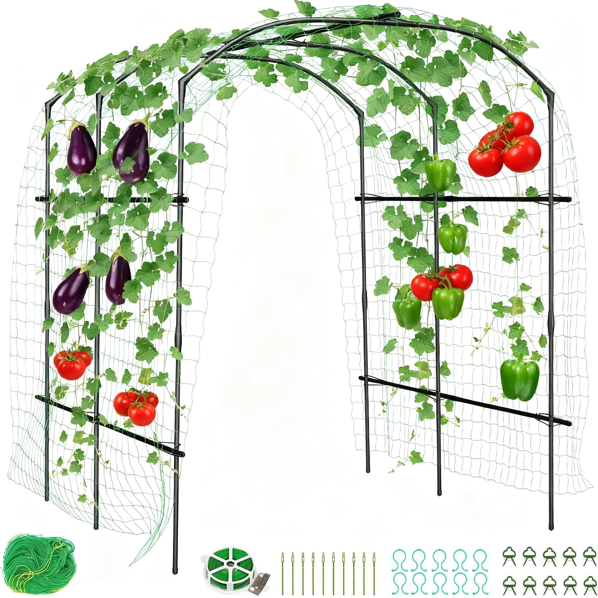 Support de treillis de jardin pour plantes grimpantes, support de concombre grimpant pour parterre surélevé, légumes avec filet, cadre de plantes en métal pour légumes, fleurs, fruits, 180 x
