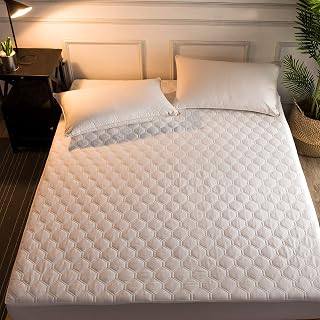 HaniMinna Premium Quilted Fitted Mattress Pad Queen - Natural Combed Cotton, Cooling Breathable Topper for Luxurious Sleep