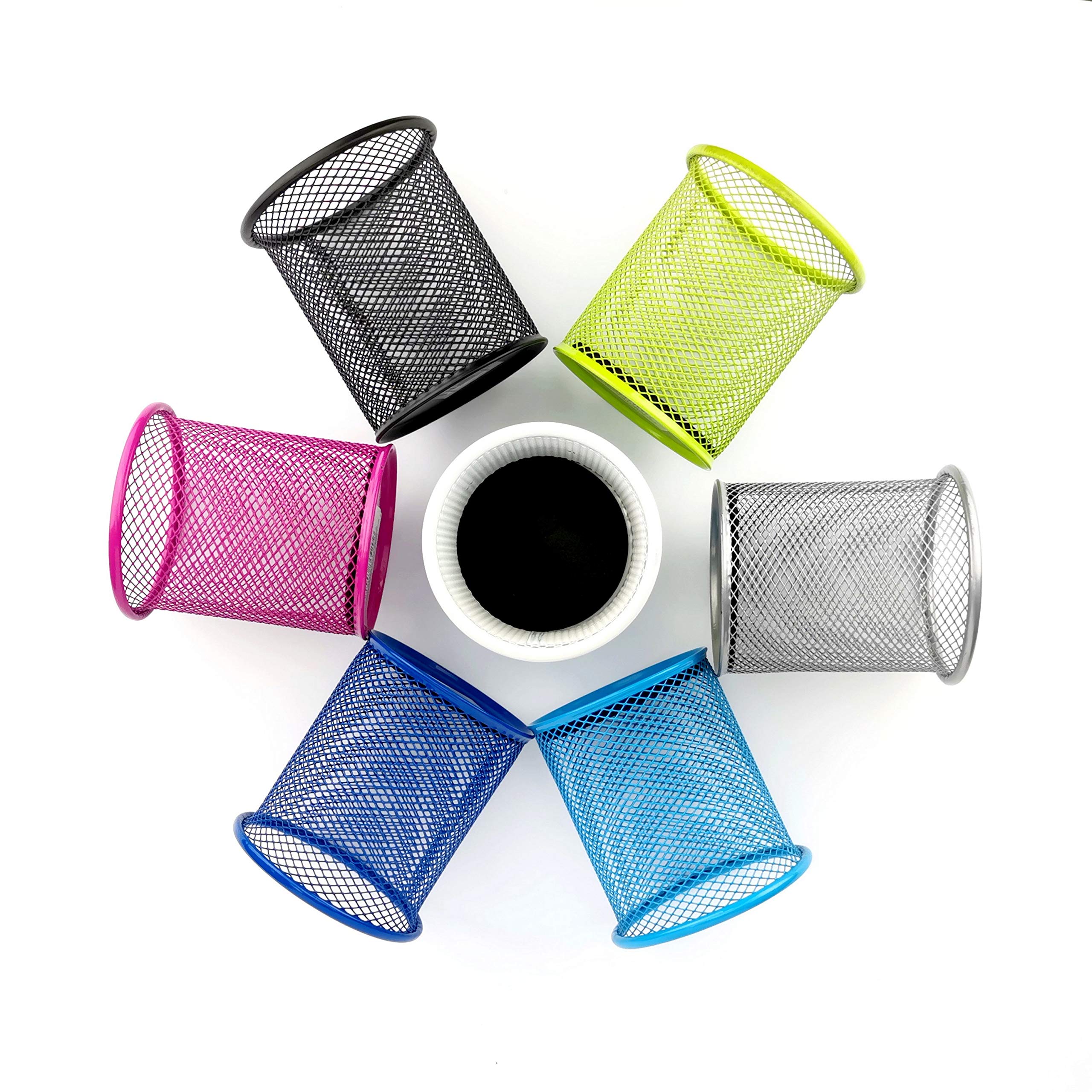 D.RECT - Metall Stifteköcher 24 Stück | Stiftehalter Rund aus Drahtmetall | Schreibtisch Organizer | Mesh Multifunktions Becher für Kugelschreiber Ø91 mm Marineblau Schwarz, 800079