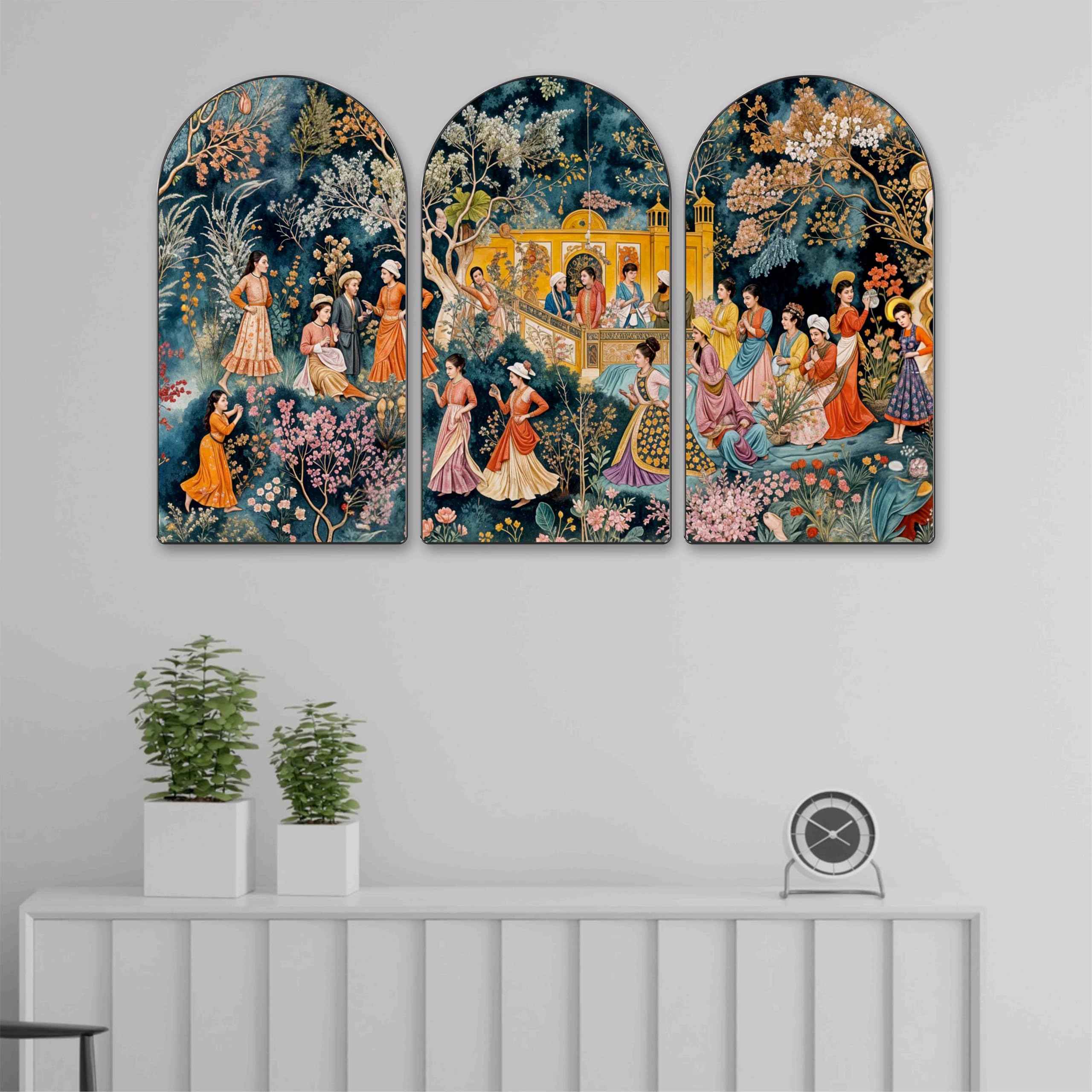SAF Royal Mughal Garden Wall Painting Set of 3 | Traditional