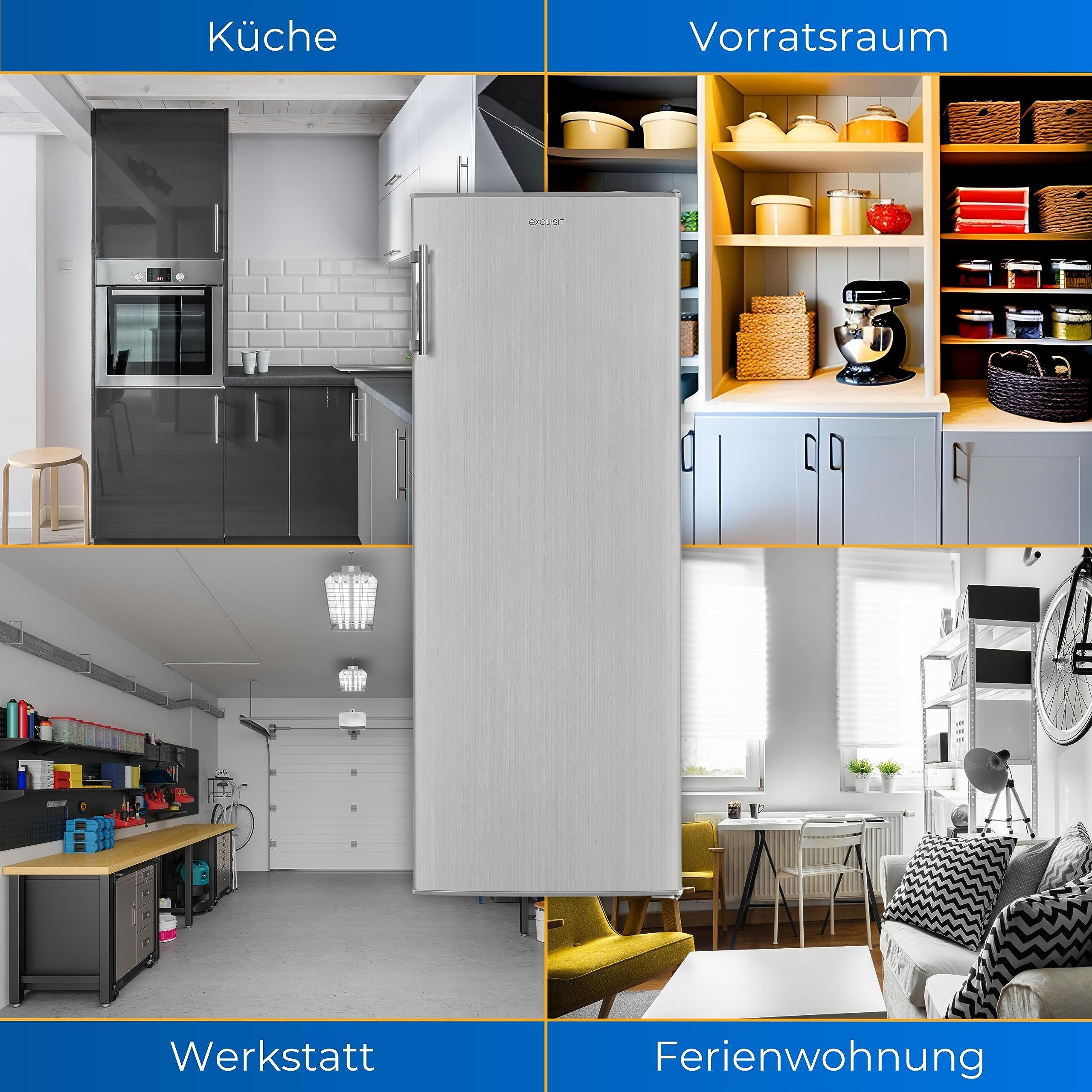 Exquisit GS230-H-040E Gefrierschrank Inoxlook - 168 L Tiefkühlschrank E | Großer 4 Sterne Standgefrierschrank mit 55 cm Breite, Edelstahloptik, 5 Gefrierschubladen, Rollen und 190 kWh/Jahr