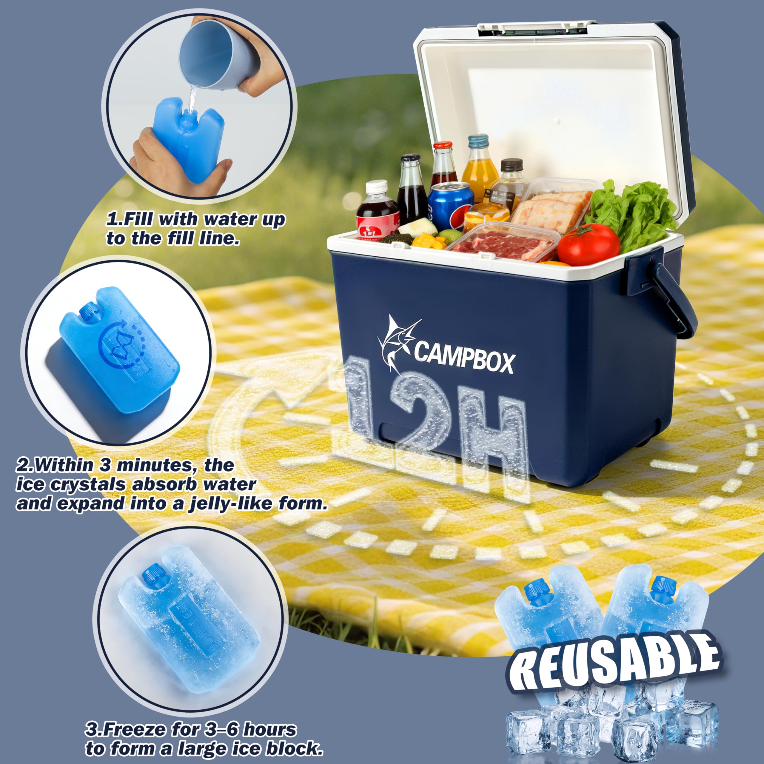 JONRRYIN Frigorifero Passivo 24 L, Frigo Portatile Mantiene il Freddo Fino a 12h, Borsa Frigo Rigida con 2 Tavolette di Ghiaccio, Borsa Termica per Campeggio, Spiaggia, Picnic, Escursioni