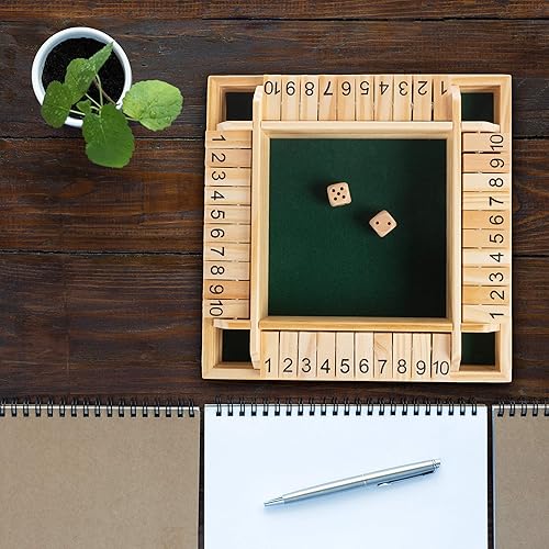 Miniatura 7 de Juego Shut The Box - Juego clásico de madera # 10 con dados incluidos, juego de estrategia de pensamiento para 4 jugadores para adultos y niños