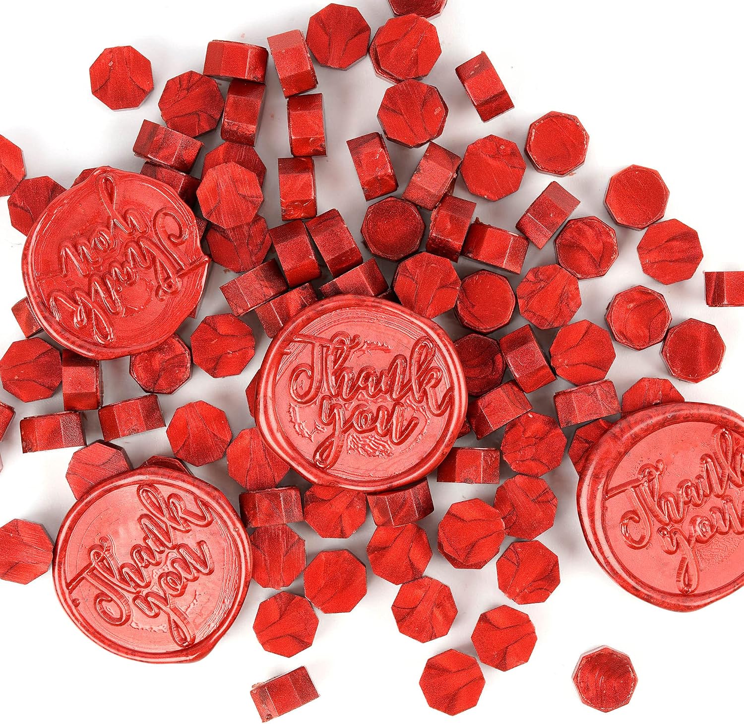 102 Pieces Octagon Wax Seal Beads, Premium Metallic Red Sealing Wax Beads for Letters and Certificates, Valentine’s Day Cards, Wedding Invitations, Gift Wrapping, Christmas Card