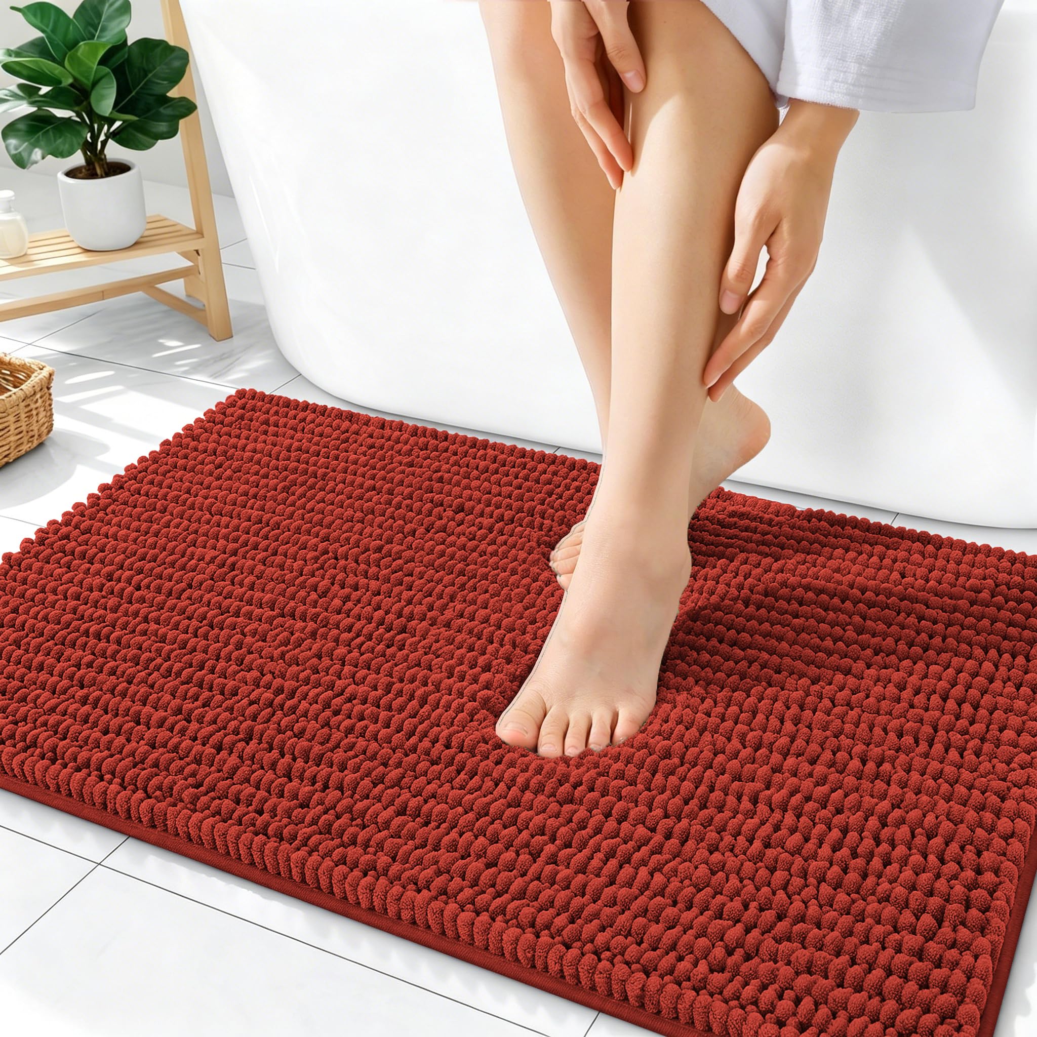 OLANLY Thick Chenille Absorbent Bathroom Rugs Mat 36x24, Rustic Terracotta