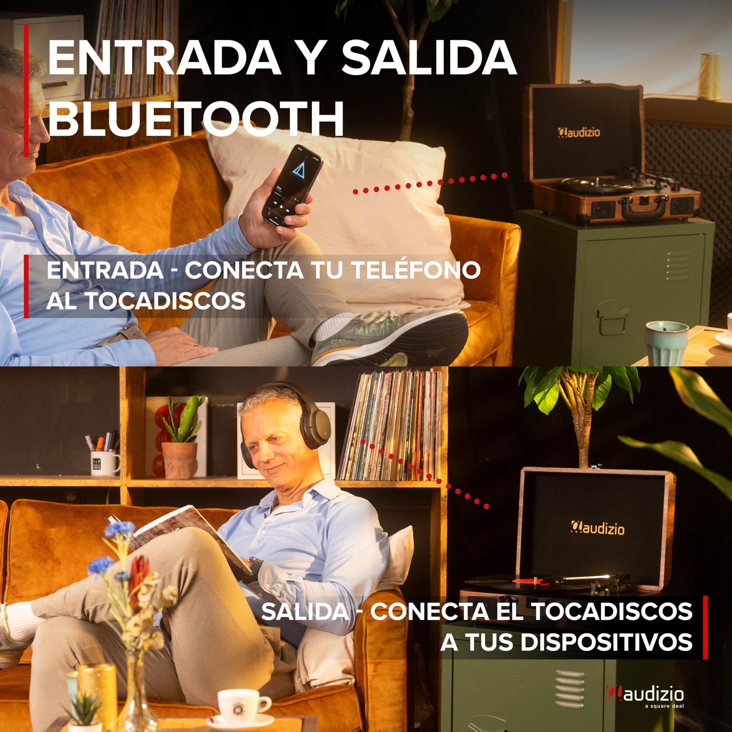 Audizio RP116W Tocadiscos de Vinilo Estilo Maletín con Bluetooth In/out, Altavoces Integrados, Codificación MP3 por USB y 3 Velocidades – Diseño Retro Compacto en Color Madera con Sonido Estéreo