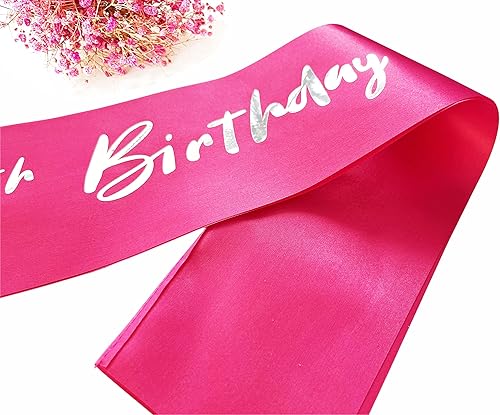 Miniatura 5 de Banda de 6º cumpleaños para niñas, banda de cumpleaños para niñas de 6 años, banda suave de satén rosa intenso con letra de lámina plateada It's My