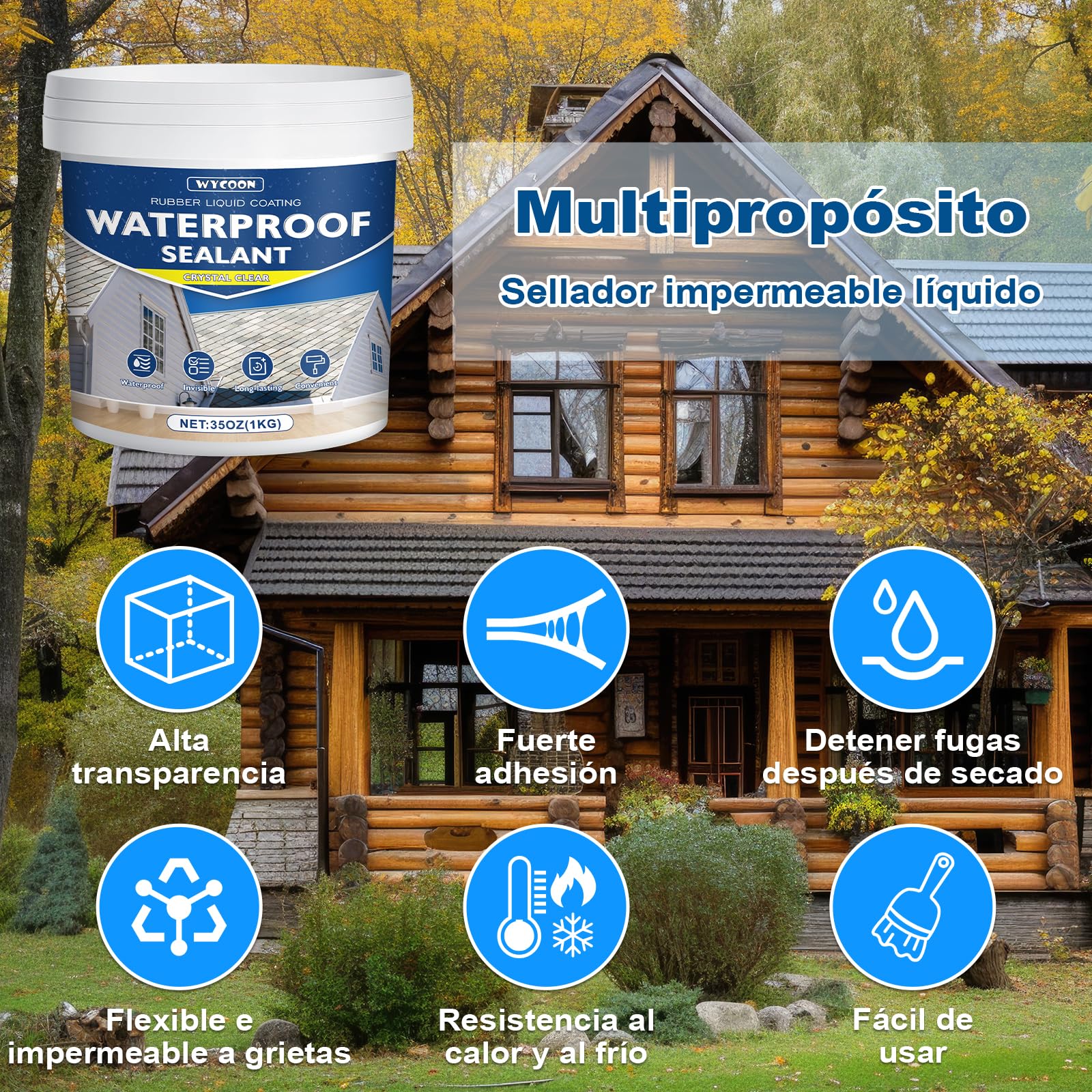 Impermeabilizante Transparente 1KG | Hidrofugante Invisible, Sellador Impermeable para Interiores y Exteriores | Reparación de Fugas en Baño, Inodoro, Tejado, Paredes, Azulejos