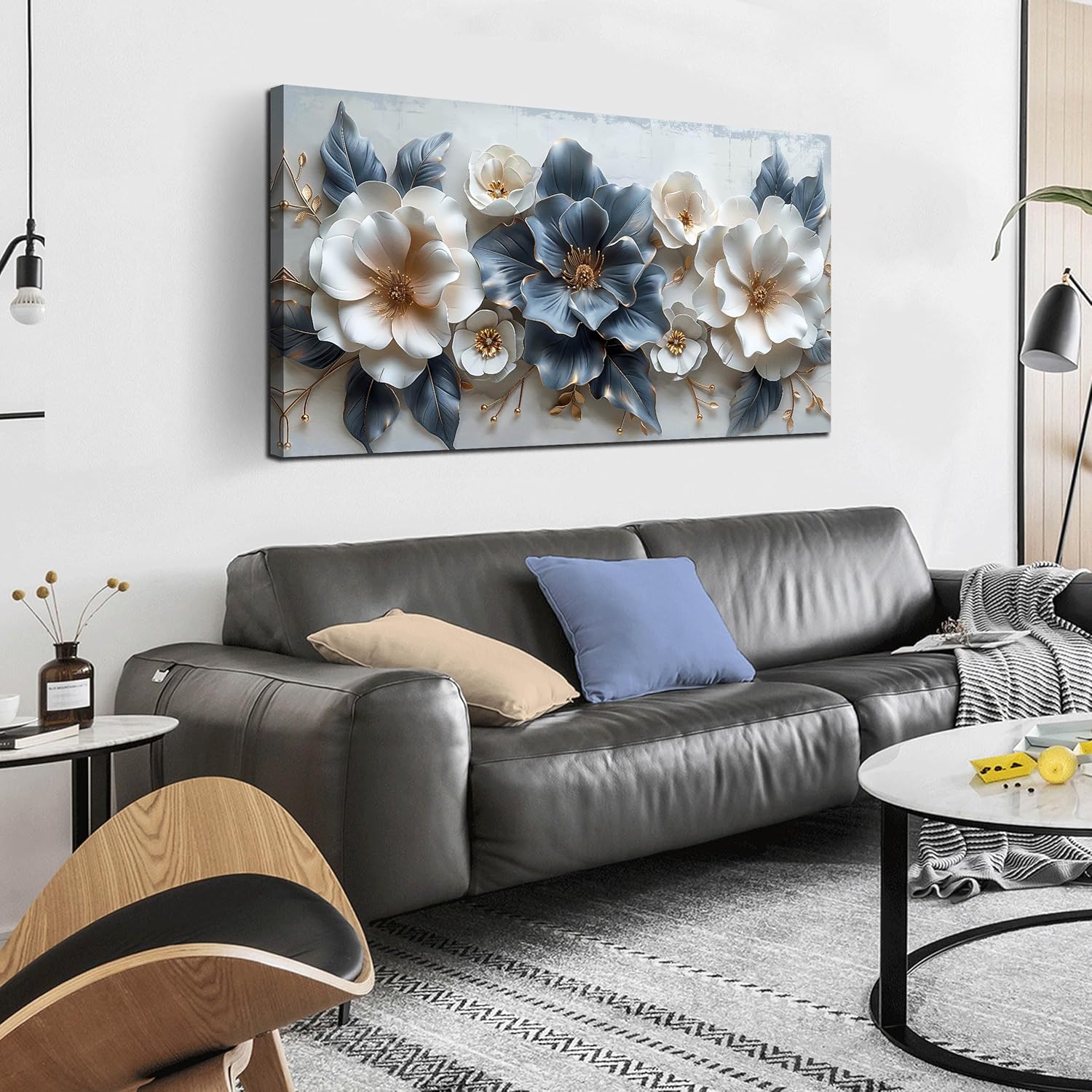 Amazon.com: Flower Pictures Wall Decor for Living Room - Blue and White ...