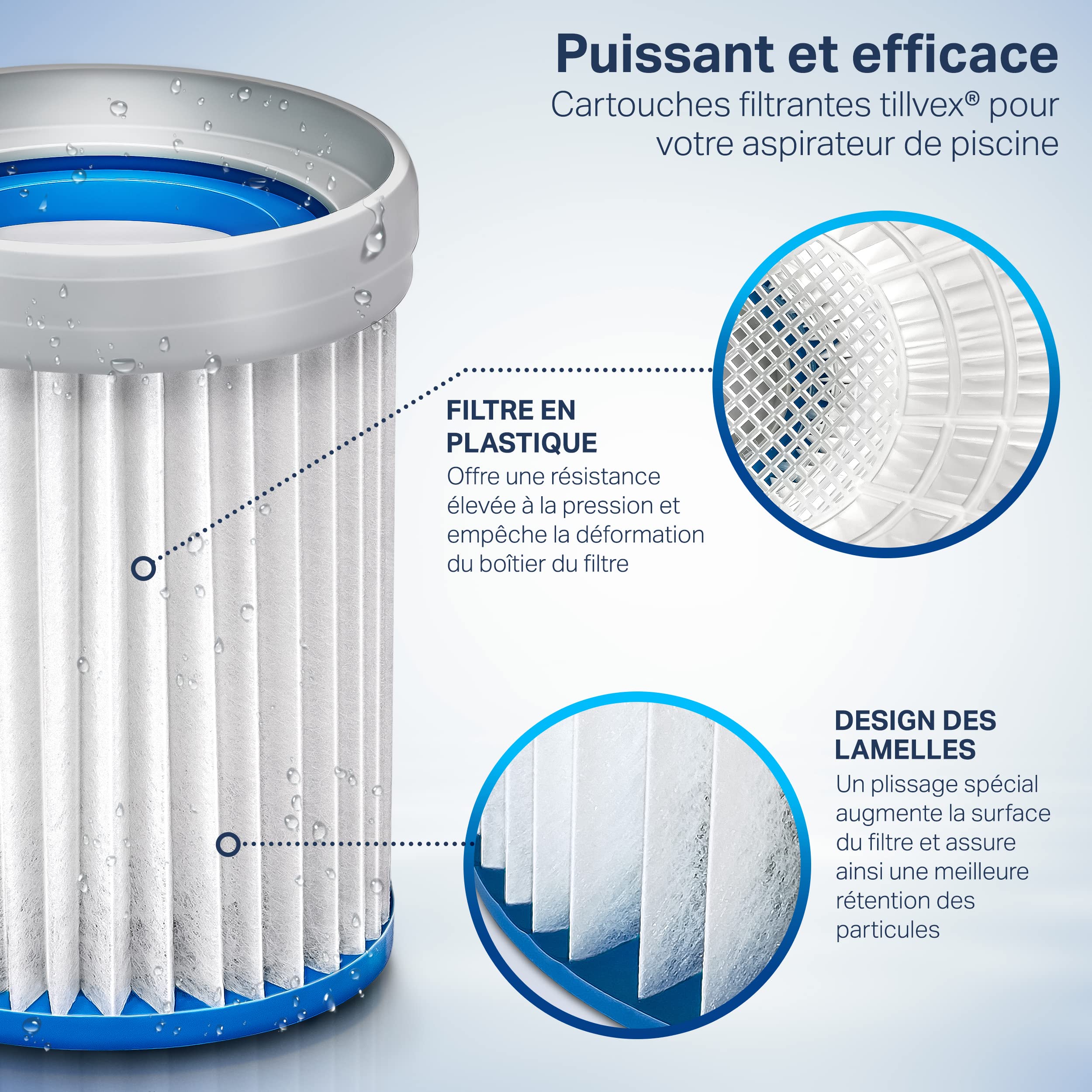 tillvex Filtre de Rechange pour aspirateur de Piscine jusqu'à 15 m³ (15 000 litres) | Cartouche filtrante pour aspirateur de Sol électrique de Piscine