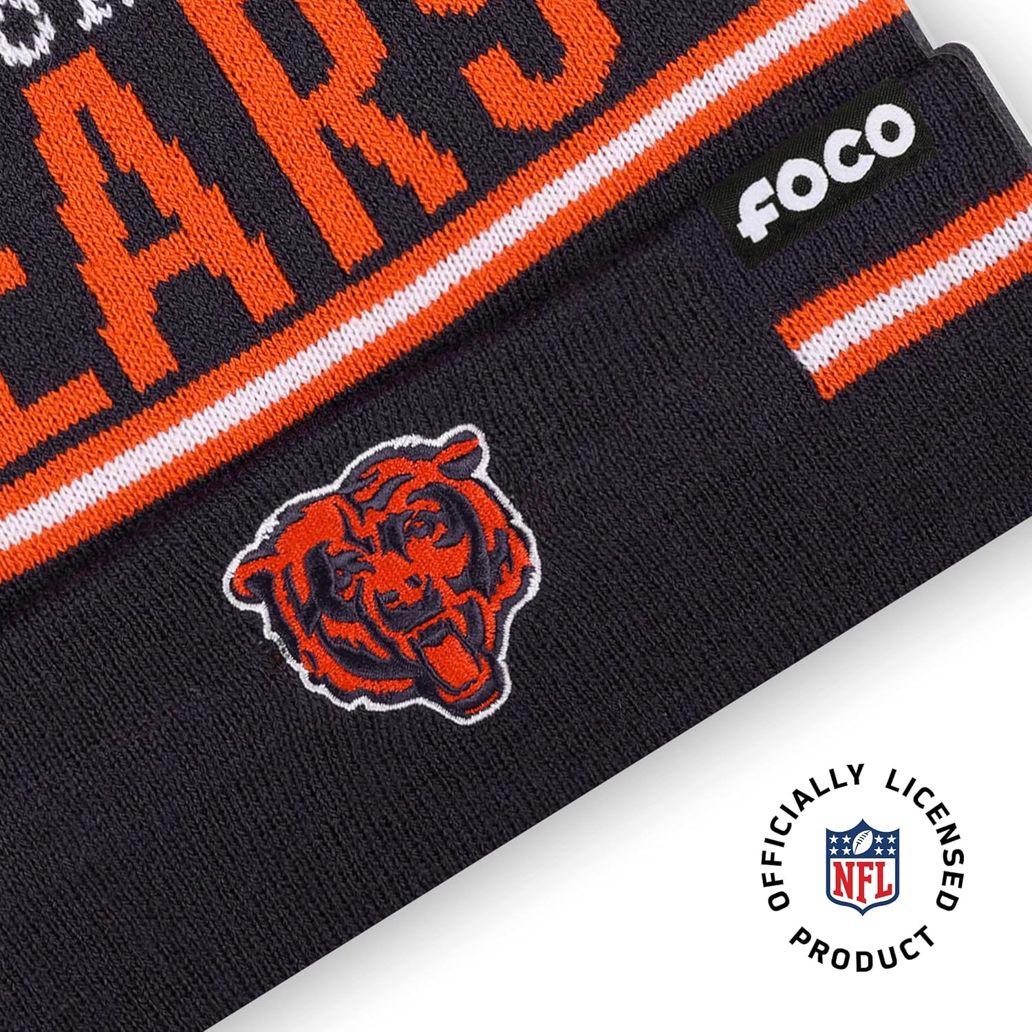 FOCO NFL unisex-adult Nfl Team Logo Adult Stretch Gloves With Big Wordmark Strip Pom Knit Hat Beanie Set - Image 3