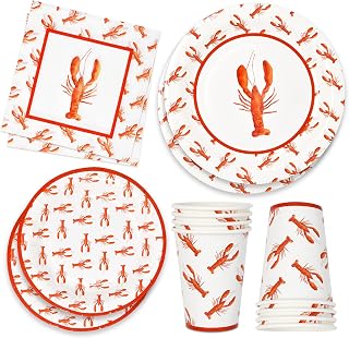 Craw Fish Party Supplies Tableware Set 24 9" Dinner Plates 24 7" Plate 24 9 Oz Cups 24 Lunch Napkins For Crayfish Crab Lobster Boil Seafood Shrimp Birthday Disposable Paper Goods Dinnerware Decoration