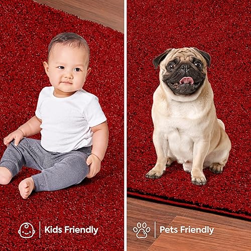Miniatura 5 de Alfombra moderna de felpa de color rojo liso, para interiores y exteriores, ideal para niños, mascotas, eventos, sala de estar, fabricada en Estados