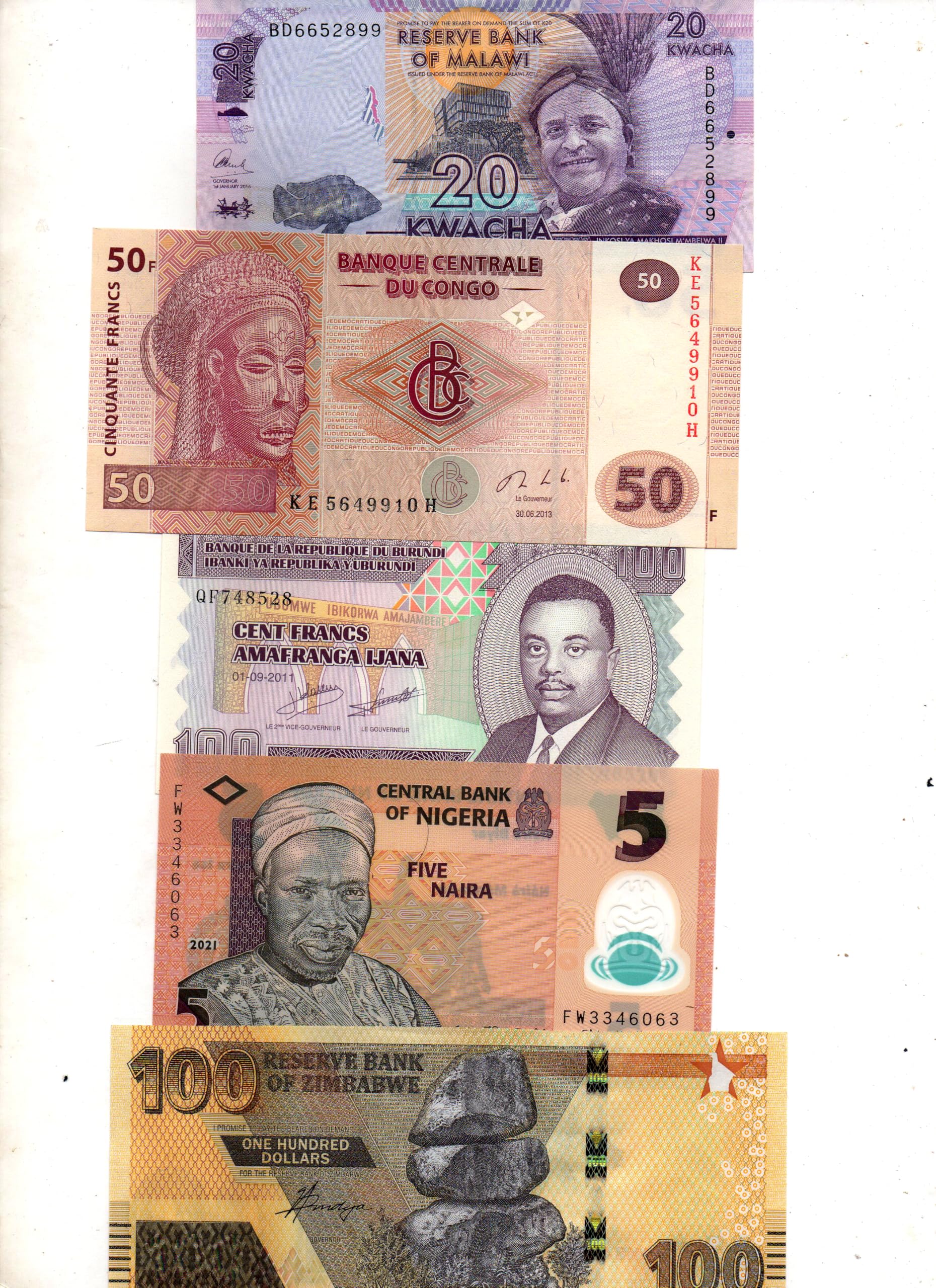 GOLD MINT 1990's Lot 5 PCS African Countries Vintage UNC Notes Rare Collection Set