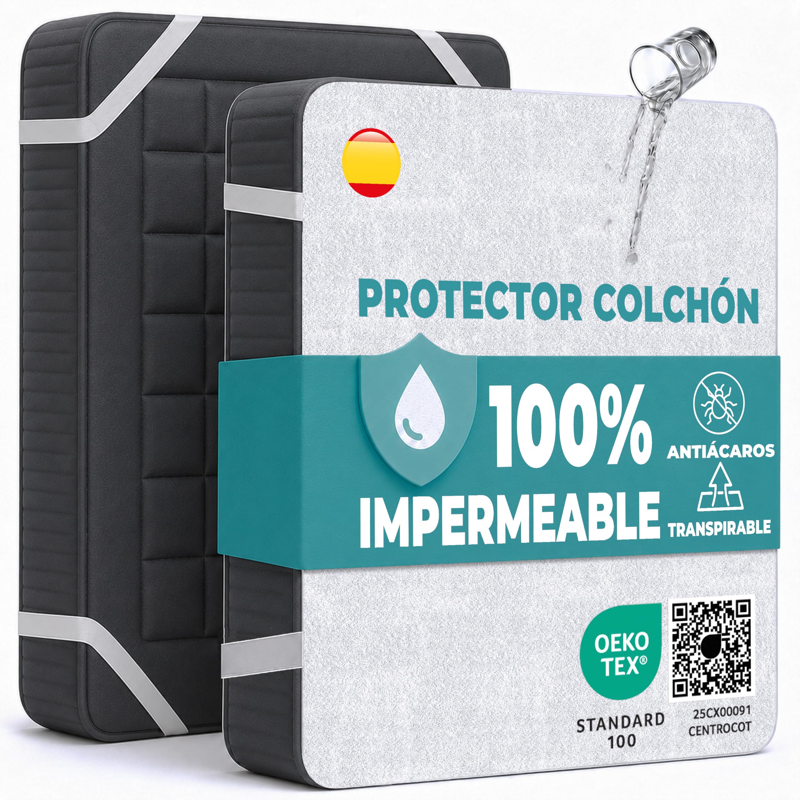 Protector Colchón 150 x 200 cm Funda Colchón Impermeable de Algodón Sábana Impermeable Protectora para Cama Cubre Colchón Transpirable Cover Hipoalergénico Antiácaros Lavable a Máquina