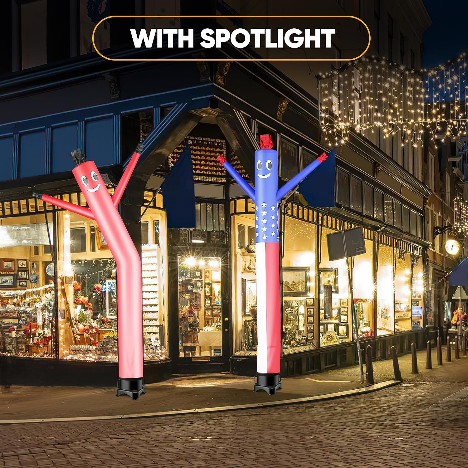 10FT Air Inflatable Waving Tube Man Set with Blower & Spotlight, Air Dance Artist for Mall Opening, Amusement Park, Outdoor Decoration, Red
