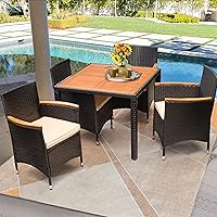 Vista 6 de Flamaker Juego de comedor de 5 piezas para patio, mesa y sillas de madera de acacia al aire libre con cojines suaves, muebles de patio de mimbre