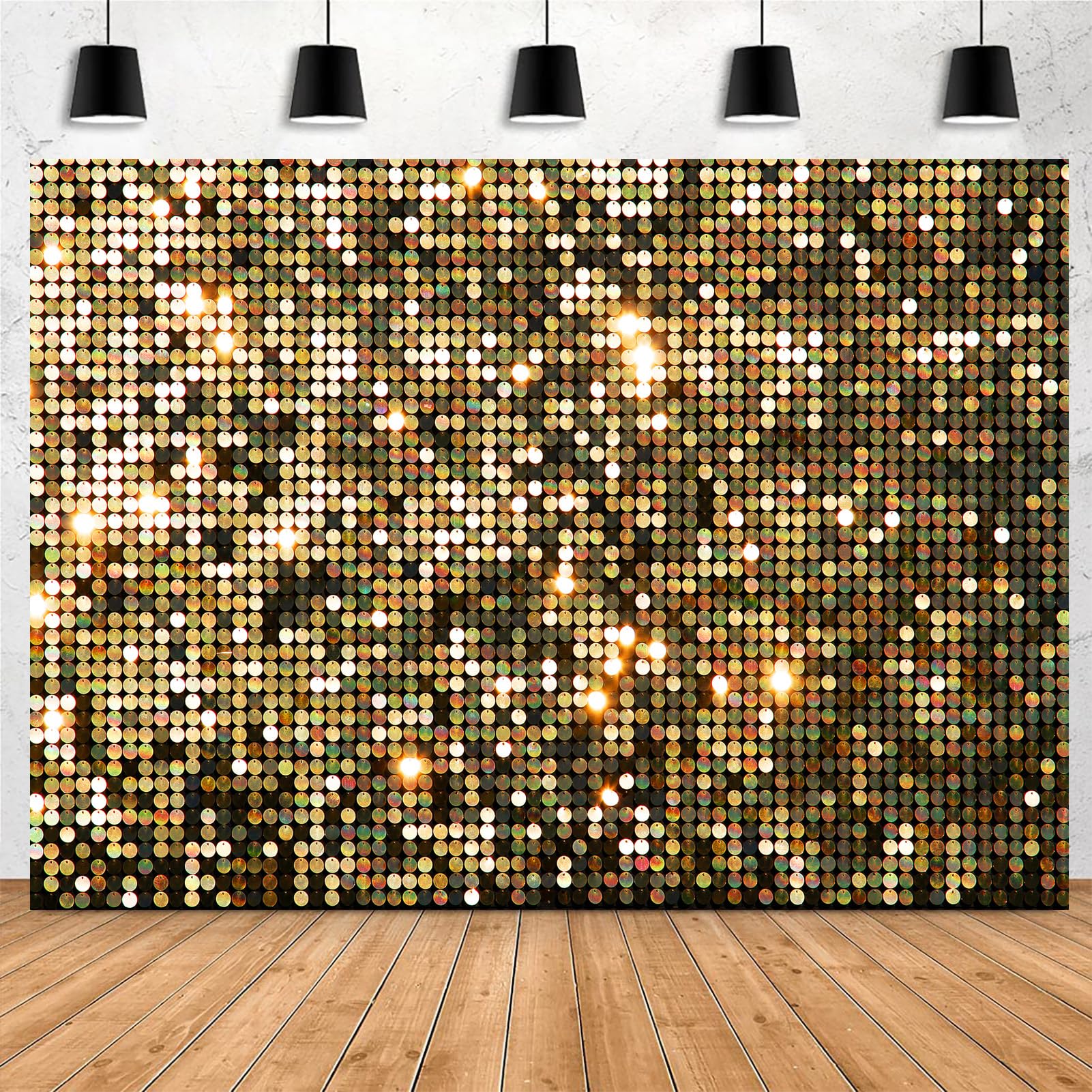 Glitter Backdrop Banner for Girl Party Golden Sequins Theme Happy Birthday Backdrop (Not Glitter Sequin) Shiny Background Princess Women Wedding Sequins Anniversary Decor Photography Supplies 5x3ft