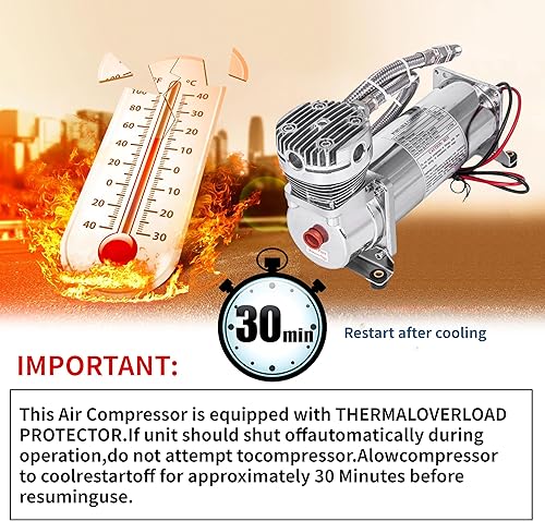 Miniatura 6 de Compresor de Aire de 200 PSI 1/4 NPT de Servicio Pesado para Tren/Camión/Coche 12V PLATA, Compresor de Suspensión de Aire para Tren de 1/4 NPT de