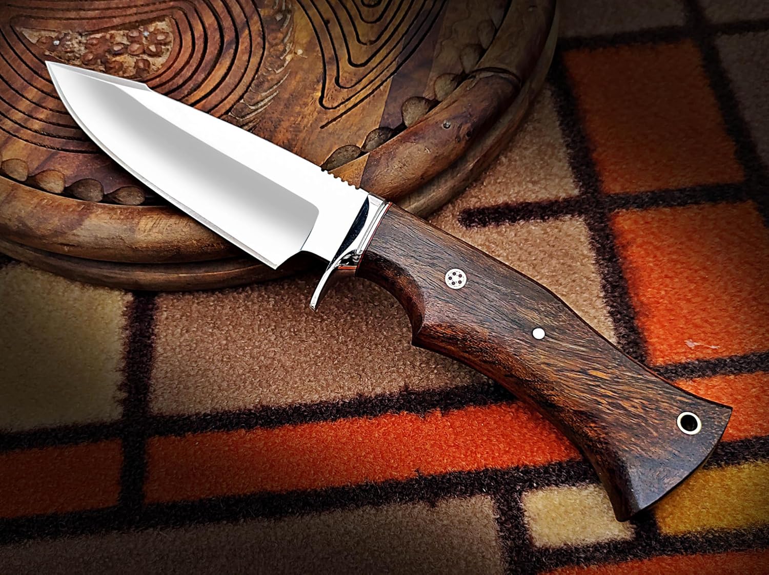 Warivo 10″ Handmade D2 Steel Hunting Knife with Leather Sheath - Ideal EDC Knife for Skinning, Camping, Bushcrafting and Outdoor Activities - Image 3