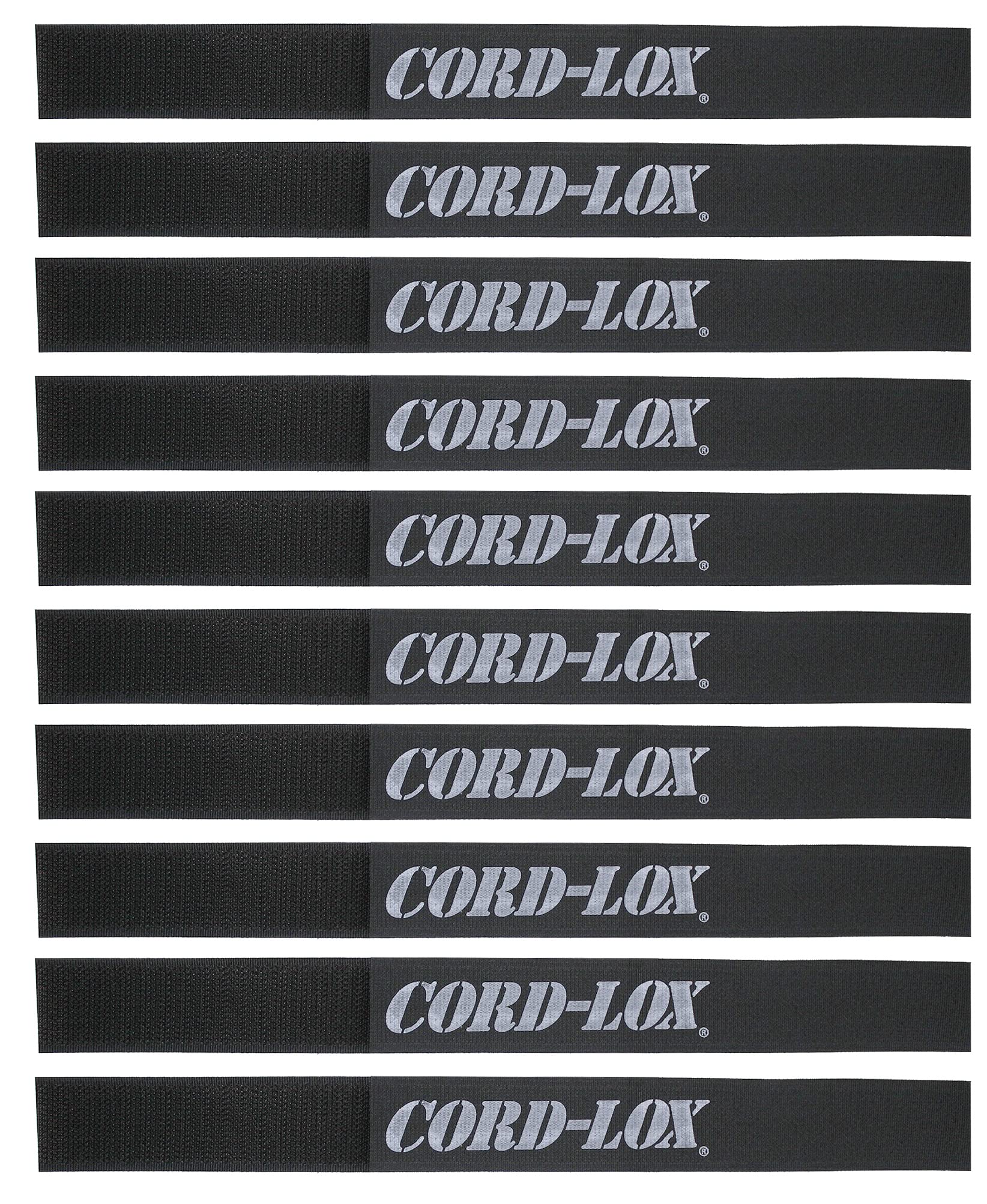 Cord-Lox Open-Loop Series Cable Ties Reusable - Electrical Cord Management for Cables with Larger Plugs, Cord Wrap for Music, Stage and Studio Cables, Fabricated in USA (Black, 10 x 1 Inch, 10 Pack)