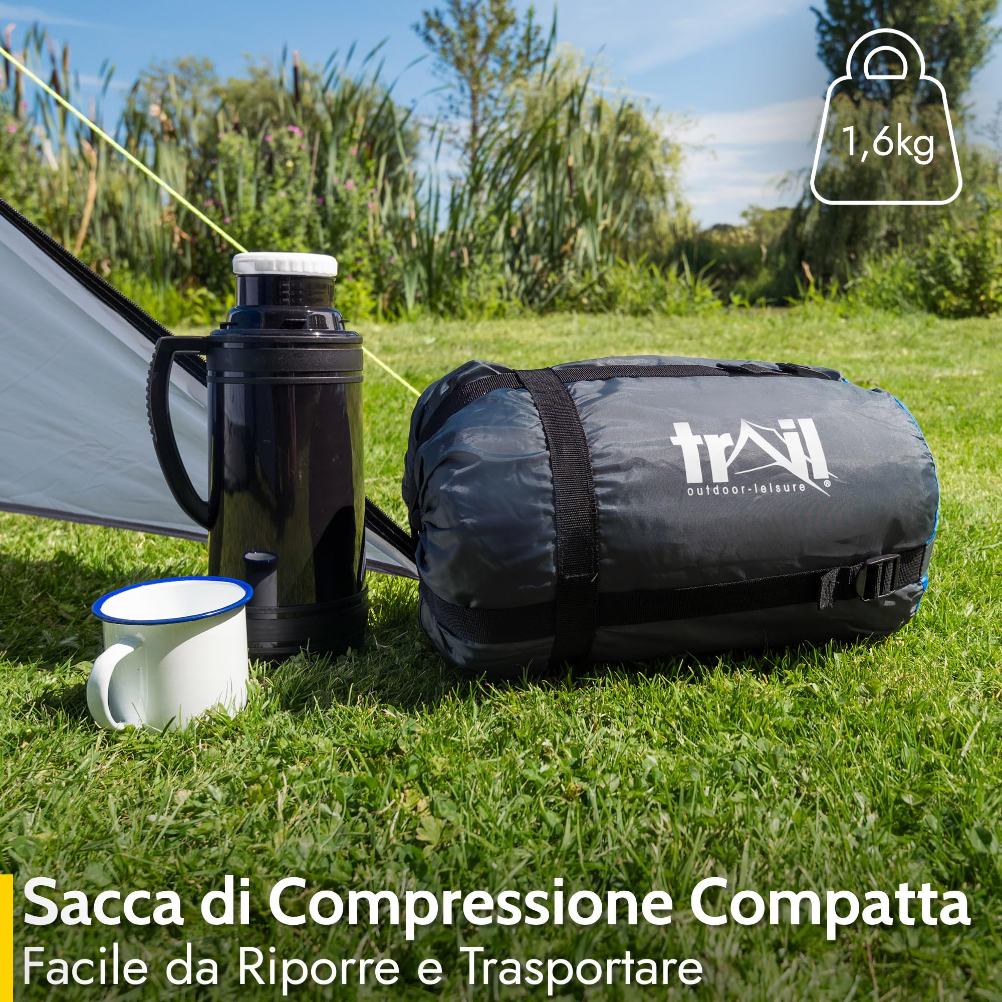 Trail Sacco a Pelo Adulti Stile Mummia, Sacco a Pelo Compatto 3 Stagioni Sacco a Pelo Invernale, Primaverile e Autunnale 300gsm Sacco a Pelo Leggero con Tasche Interne e Borsa a Compressione