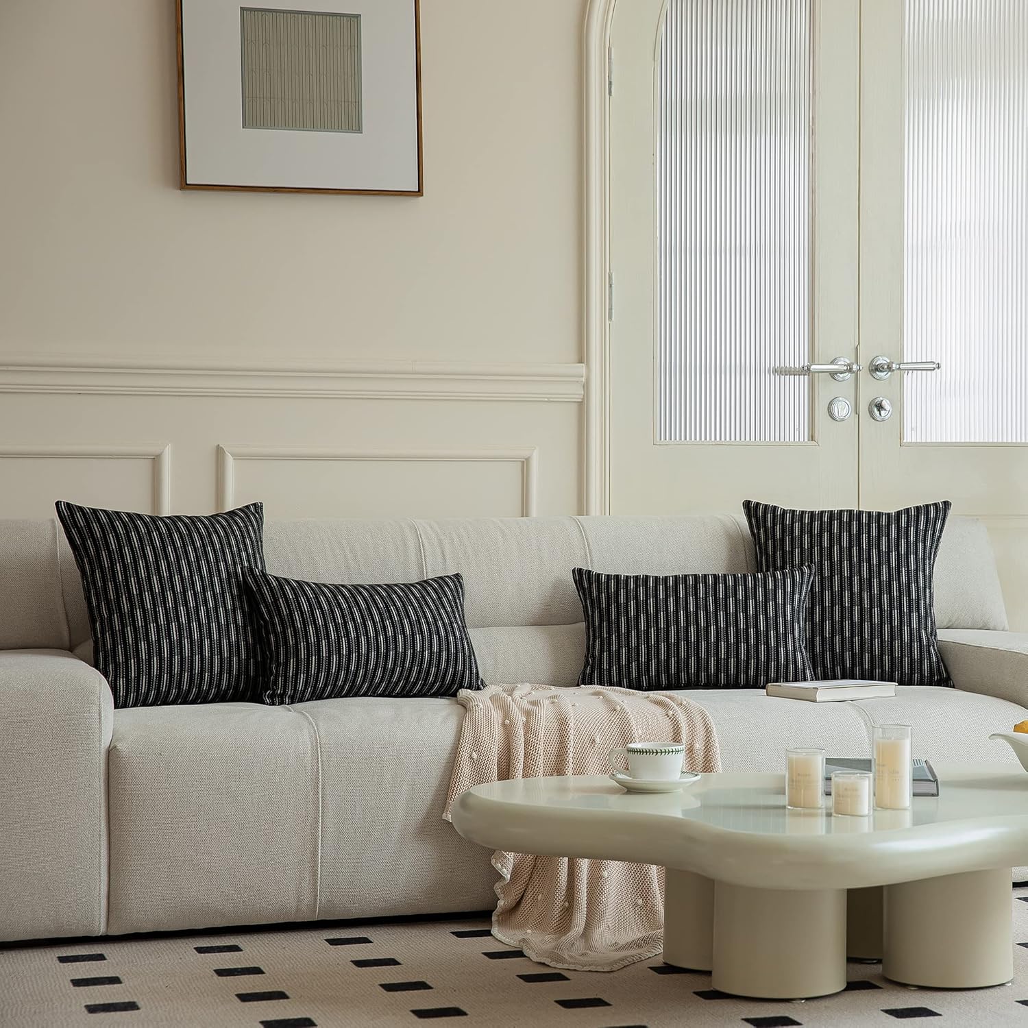 Kevin Textile Pack of 2 Farmhouse Throw Pillow Covers Boho Woven Texture Linen Striped Decorative Pillow Cases for Couch Bed and Chair, Black 12 x 20 inches 30 x 50 cm - Image 5