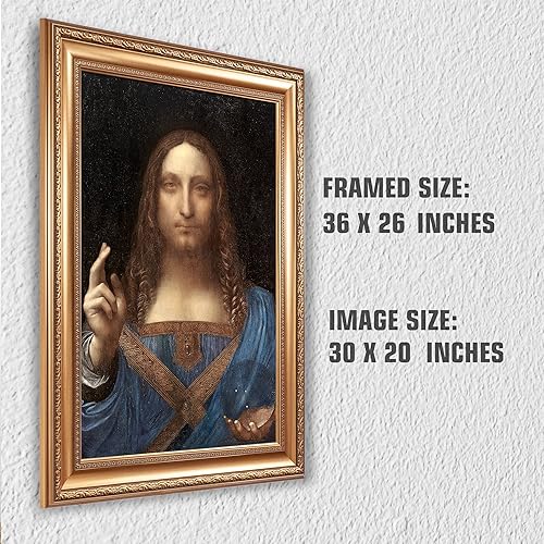 Miniatura 2 de Salvator Mundi de Leonardo Da Vinci Tamaño enmarcado 36 x 26 pulgadas, tamaño de la imagen 20 x 30 pulgadas, marco dorado, reproducciones de arte