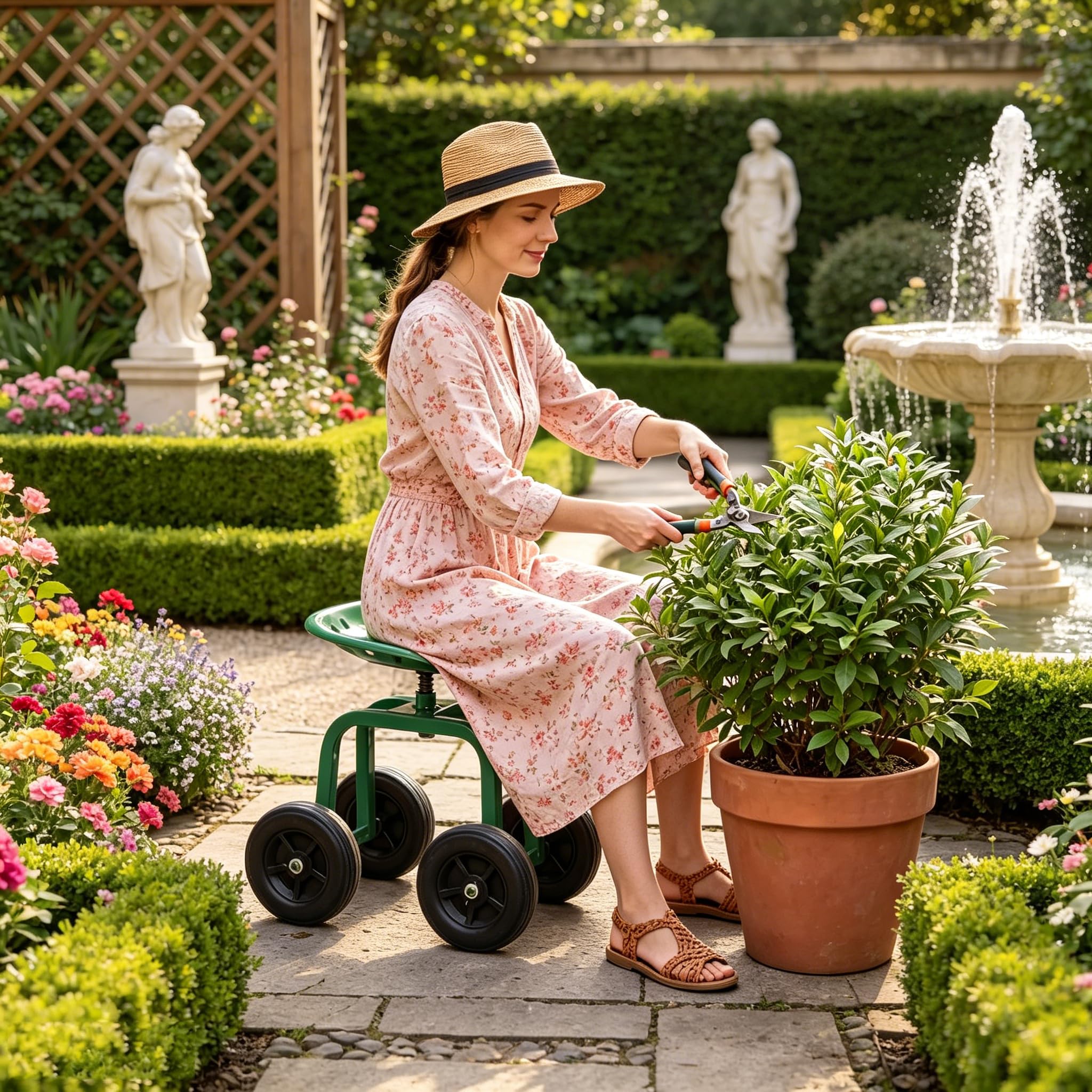 SOARS Siège Roulant de Jardin Pivotant à 360° et Réglable en Hauteur de 40 à 50 CM, Tabouret de Jardinage avec Large Assise, Charge Maximale 150 KG, pour Jardinage et Entretien (Vert)