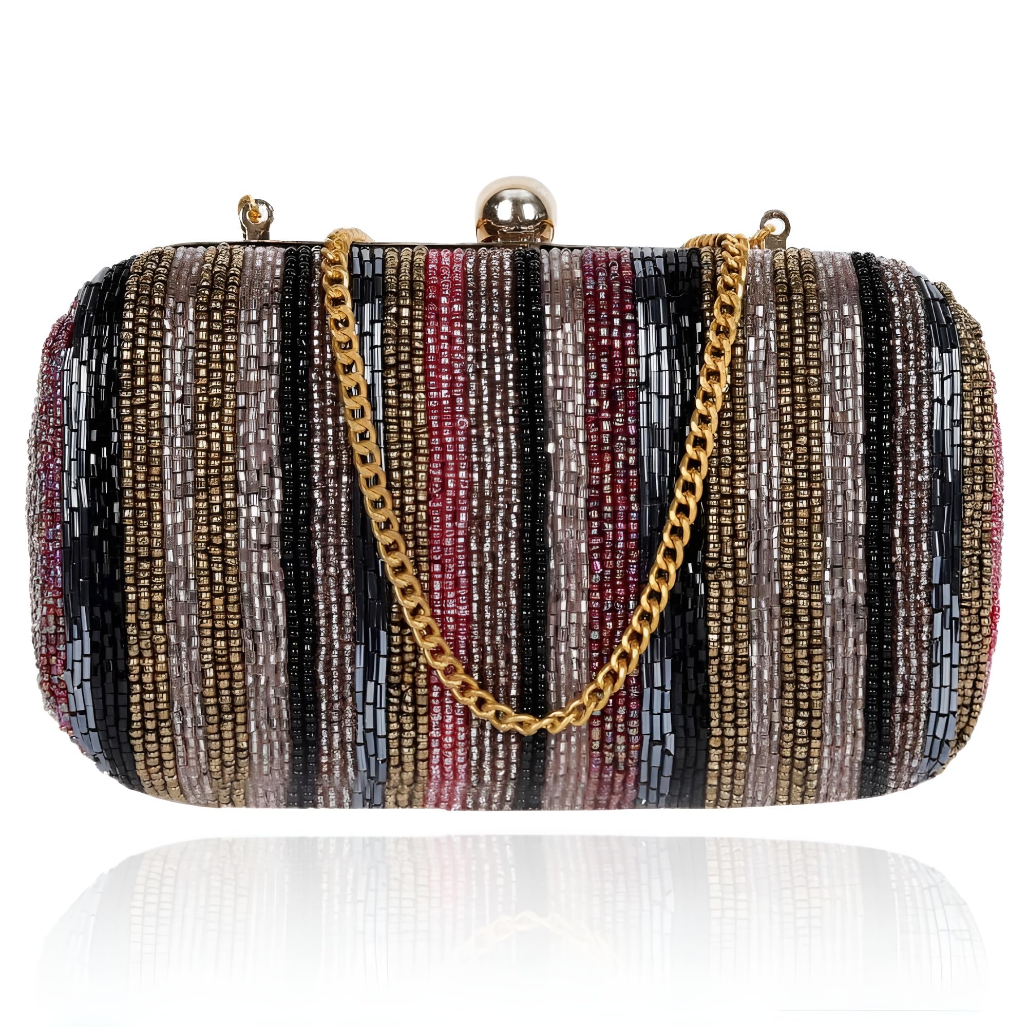 Embroidered Black Clutch Purse for Women, Stylish Wedding Party Bag with Chain Strap-image-30