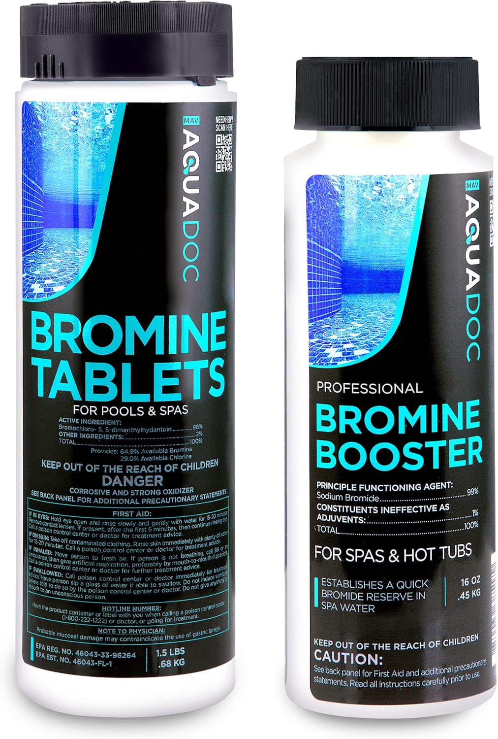 AquaDoc Bromine Tablets and Booster Bundle for Spa Hot Tubs - Includes 1.5lb Spa Tablets and 1lb Bromine Booster - Made in USA