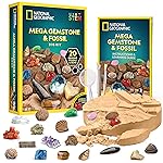 National Geographic Mega Fossil and Gemstone Dig Kit - Excavate 20 Real Fossils and Gems, Science Kit for Kids, Rock Digging Excavation Kit, Geology Gifts for Boys and Girls