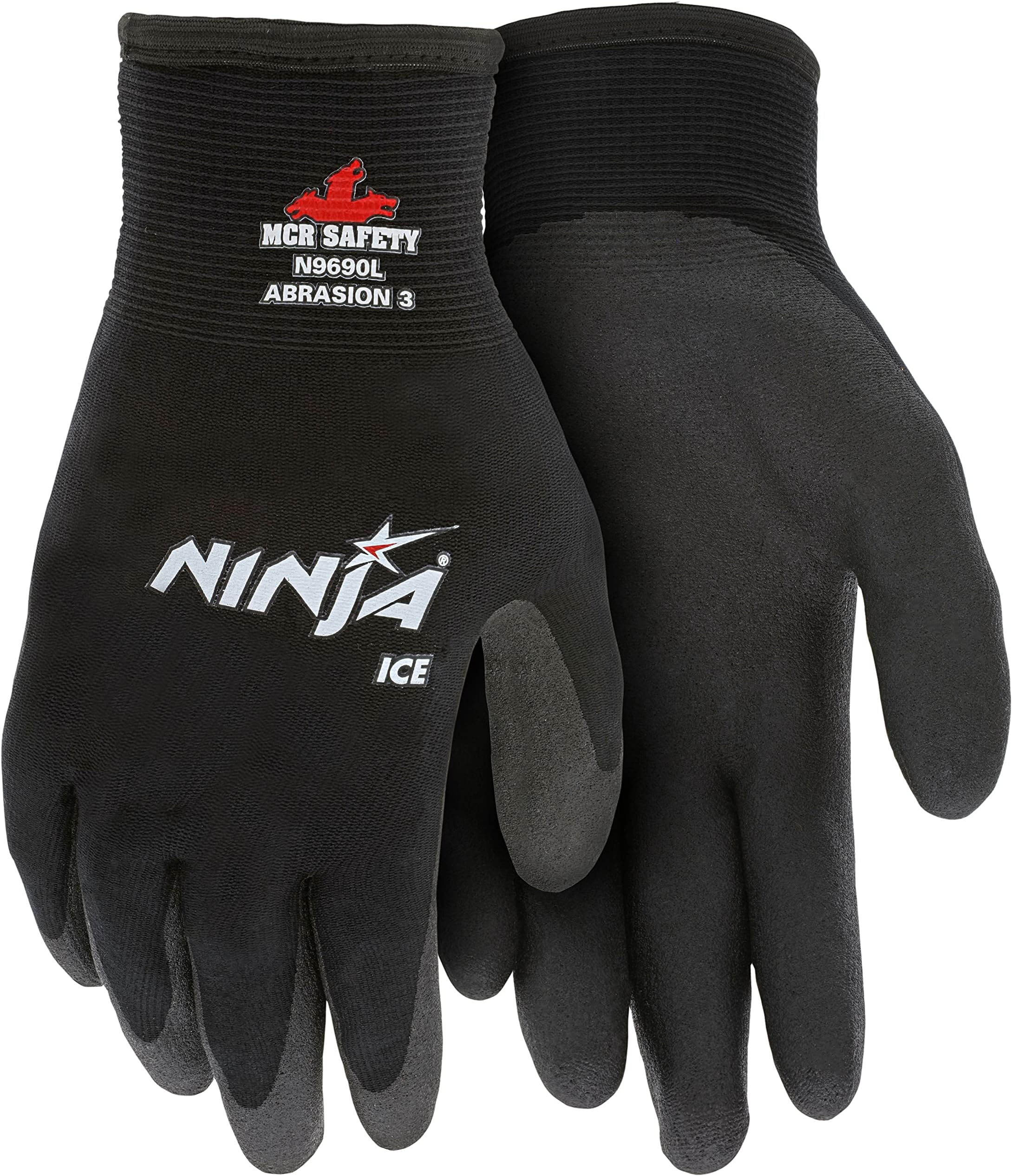 MCR SafetyMemphis Glove N9690L Ninja Ice 15 Gauge Black Nylon Cold Weather Glove, Acrylic Terry Inner, HPT Palm and Fingertips, Large, 1 Pair