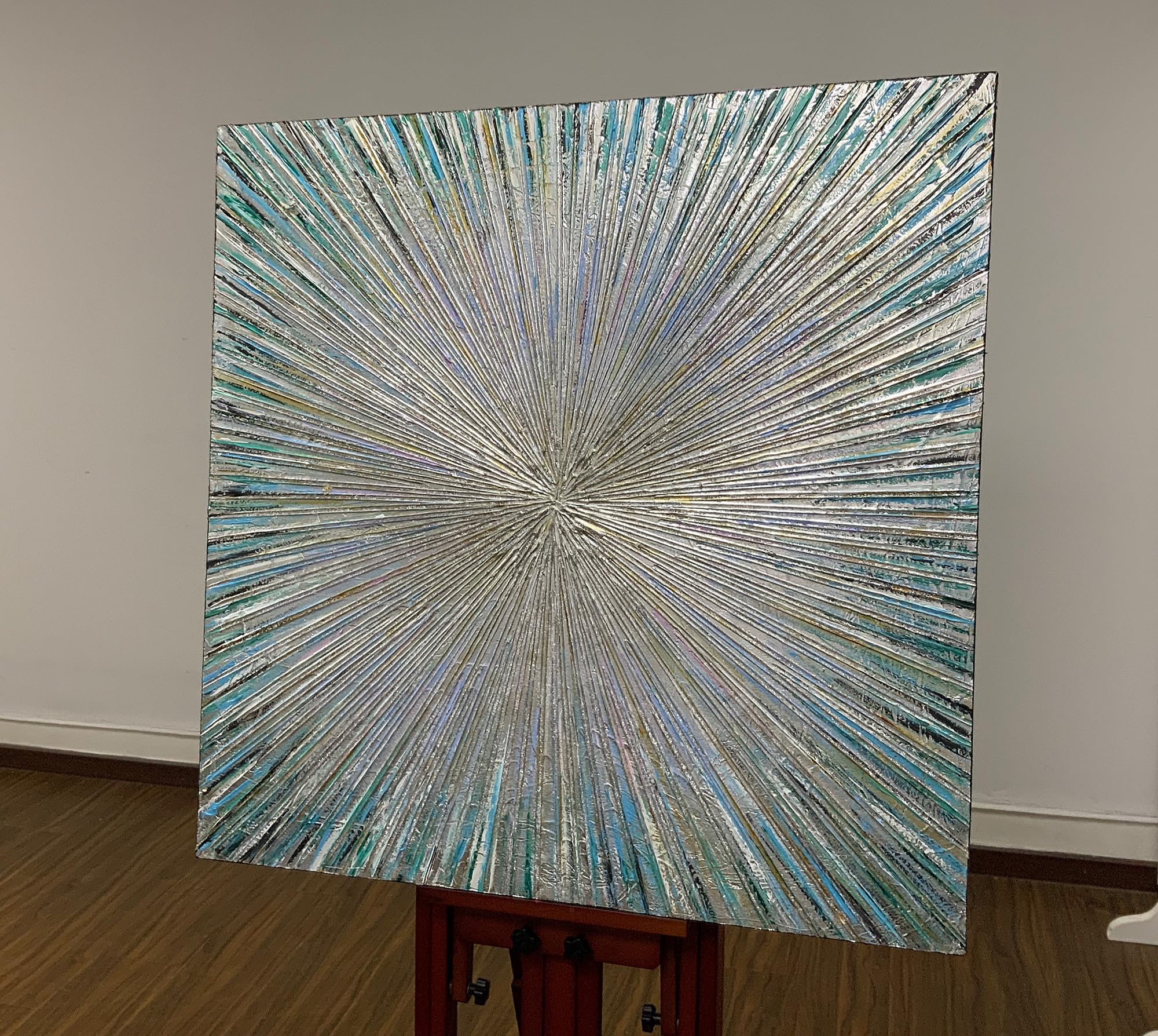 AZAVY Art Handgemaltes Ölgemälde Abstrakt – 61x91 Cm, Strukturiert In Silber/weiß, Gespannt & Gerahmt, Fertig Zum Aufhängen