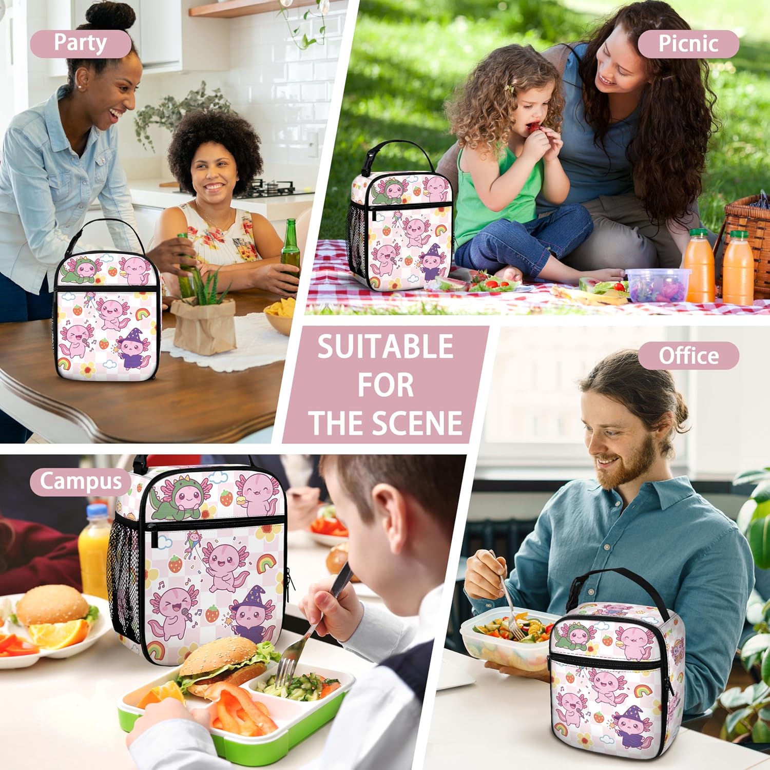 Axolotl Lunch Bag Girls School Reusable