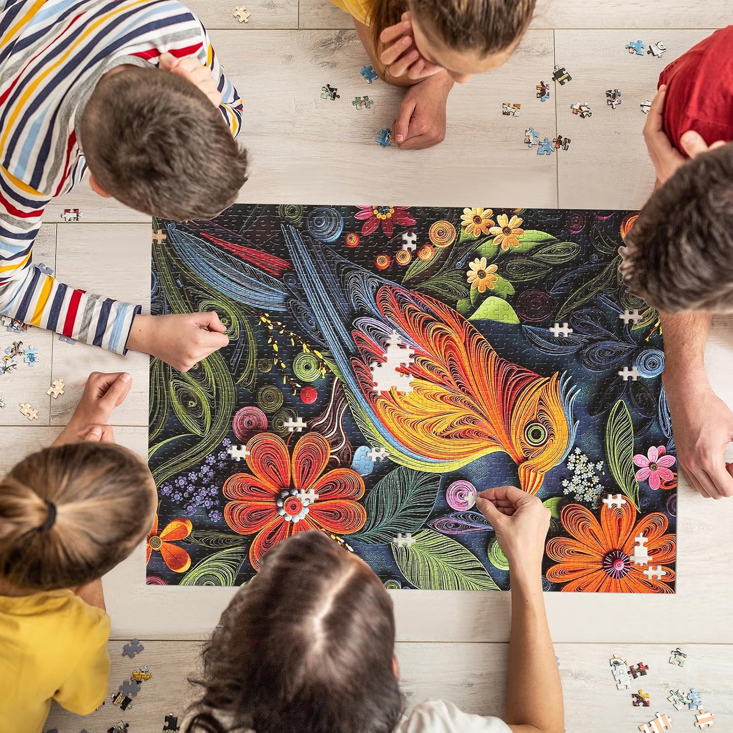 Jigsaw Puzzles for Adults 1000 Pieces, Colorful Forest Bird Difficult Challenging Unique Puzzle for Game Night Family Home Decor, 20x27 Inches, Quilling Bird