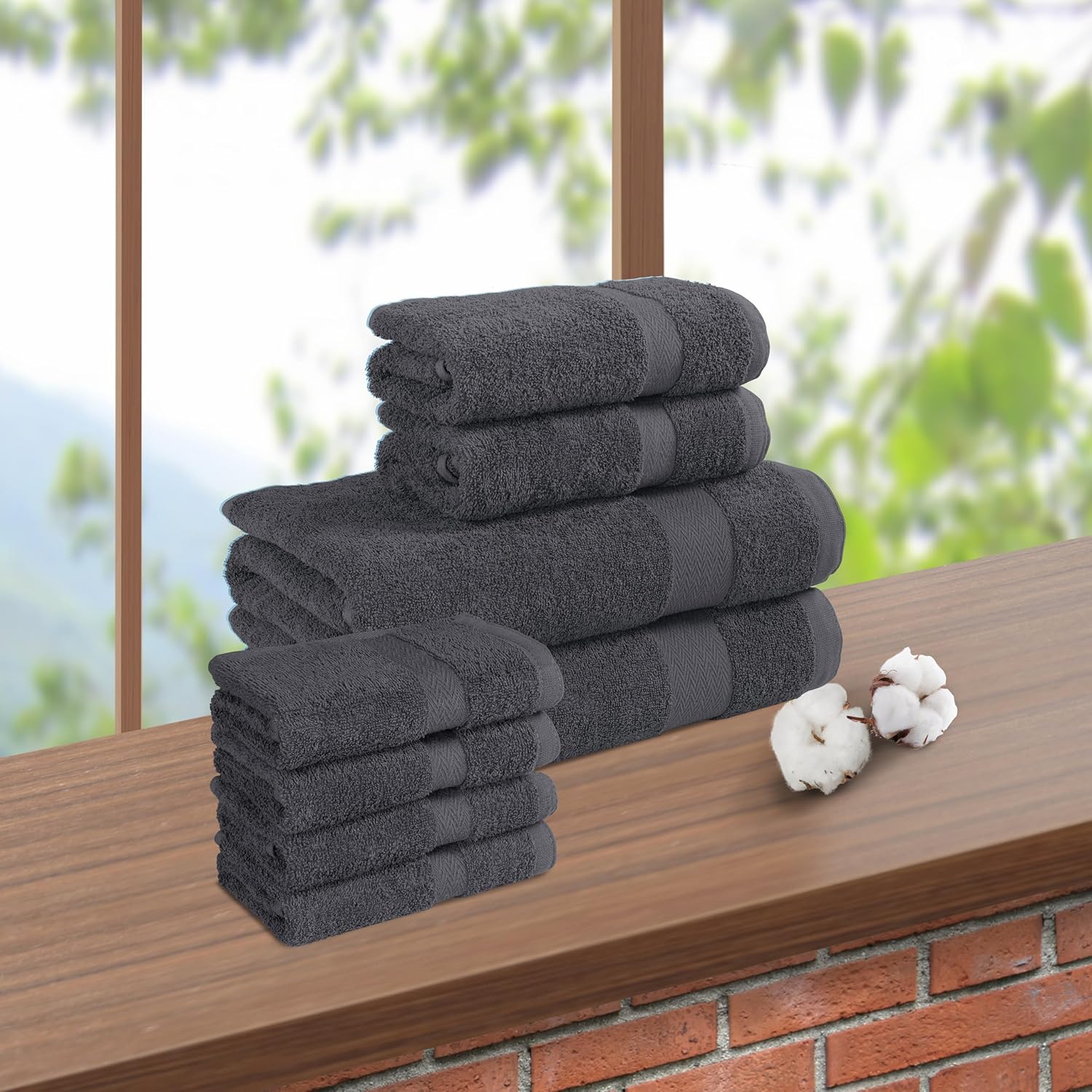 BolBom*S 8 Piece Towel Set Ultra Soft 100% Pure Cotton, 2 Large Bath Towels 28x56,2 Hand Towels for Bathroom 16x26,4 Wash Cloths12x12,Bath Towels Ideal for Everyday Use, Hotel & Spa-Dark Grey