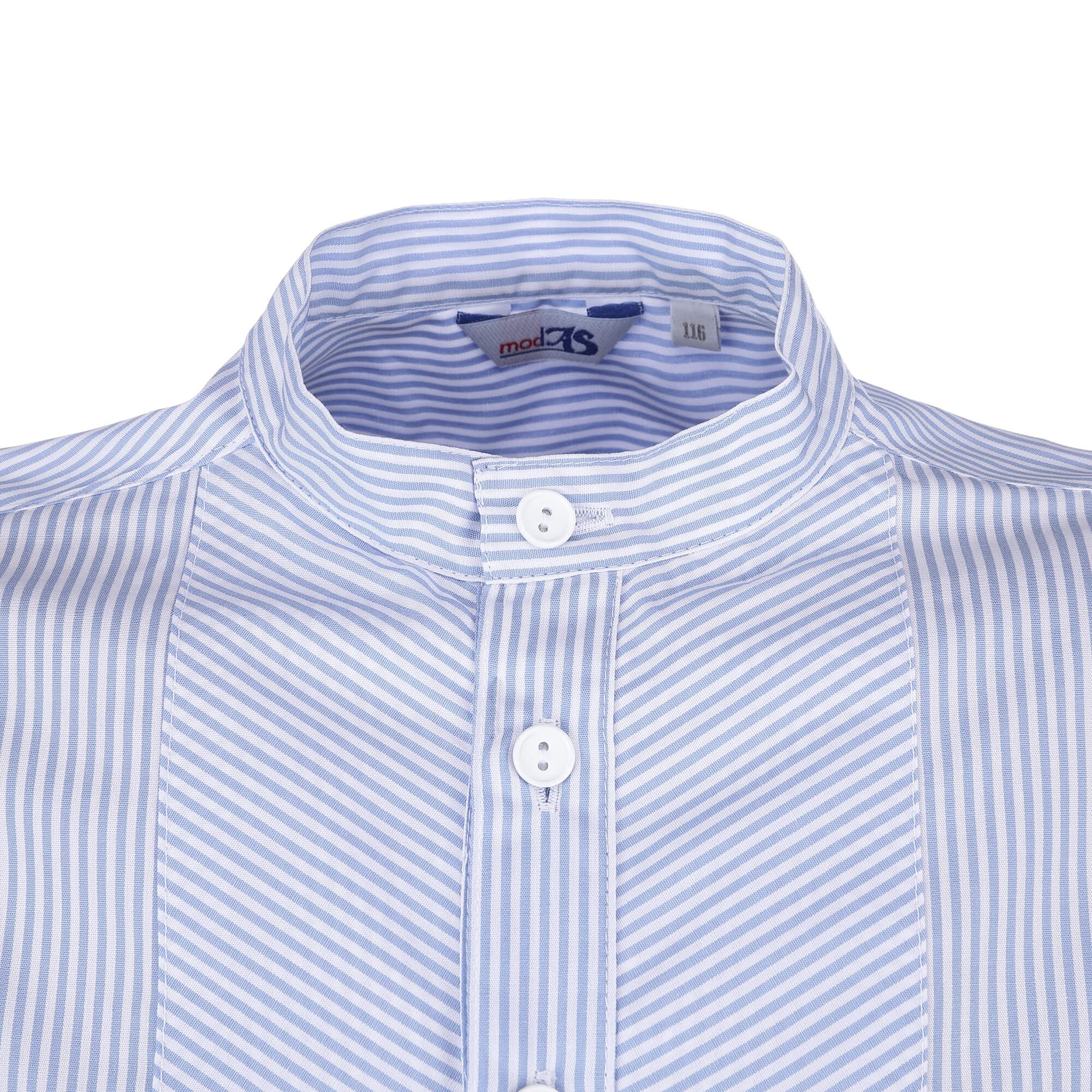 modAS Kinder Fischerhemd Sommer Langarm-Shirt mit Stehkragen - Gestreiftes Hemd im Finkenwerder-Stil