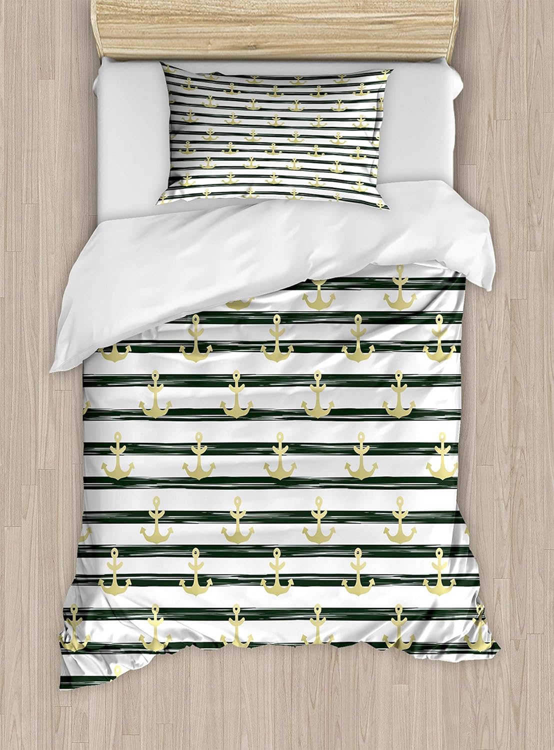 Ambesonne Anchor Duvet Cover Set, Horizontal Stripes Nautical Marine Cruise Ocean Trip, Decorative 2 Piece Bedding Set with 1 Pillow Sham, Twin Size, Sand Brown White Twin Sand Brown White