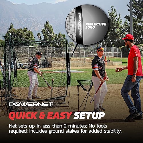 Miniatura 6 de PowerNet Red de entrenamiento de béisbol de triple amenaza, red de bateo o lanzamiento de 3 vías de 7 pies x 7 pies, cubre 147 pies cuadrados,