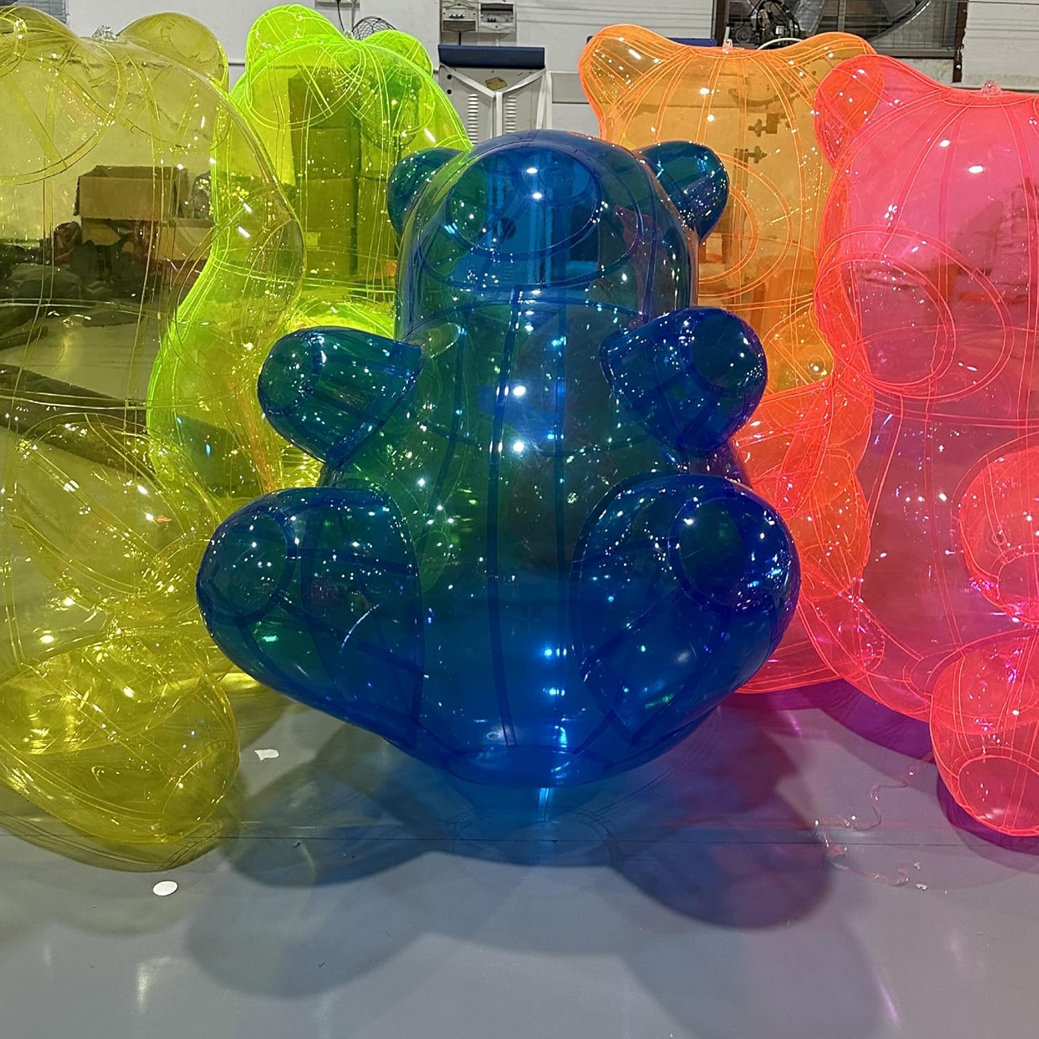 4 FT Transparent Coloured PVC Inflatable Bear Suitable for Advertising Party Decoration Inflatable Transparent Bear with air Pump (PT-1.2m-Blue)