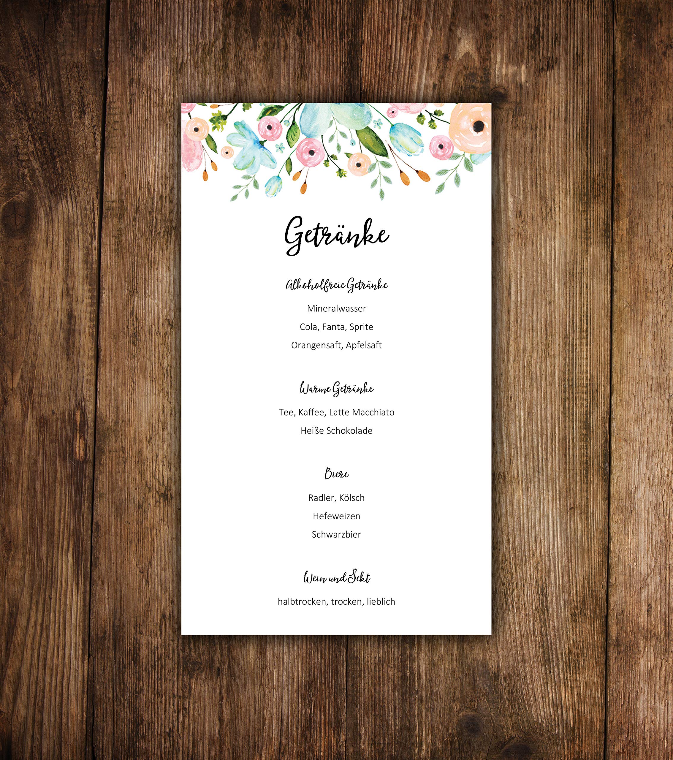 10 Menükarten Hochzeit zum Bedrucken Getränkekarten Tischdeko Hochzeit Platzkarten (Weiße Hochzeit)