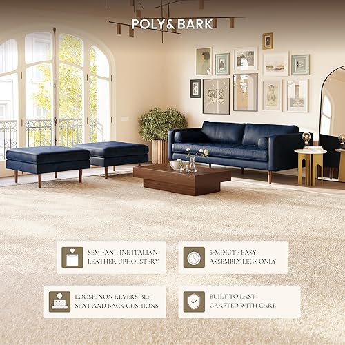 Miniatura 5 de Poly & BARK Napa - Sofá de cuero de 88.5 pulgadas, piel de anilina curtida italiana de grano completo, comodidad de plumón, marco de madera maciza