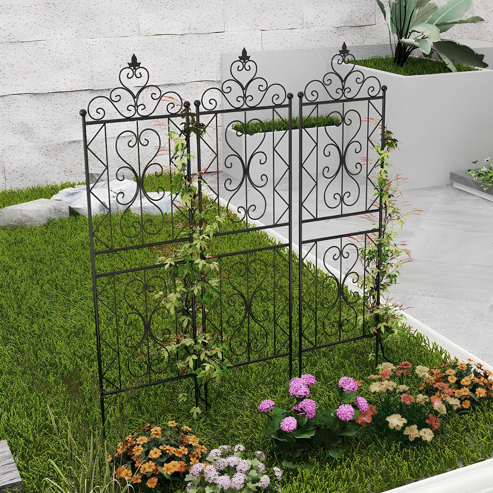 Traliccio da Giardino in Metallo Antiruggine, 50x185cm/50x210cm Griglia per Rampicanti, Grigliato da Supporto Divisorio Decorativo per Rose, Edera(Black,W50xH210cm)